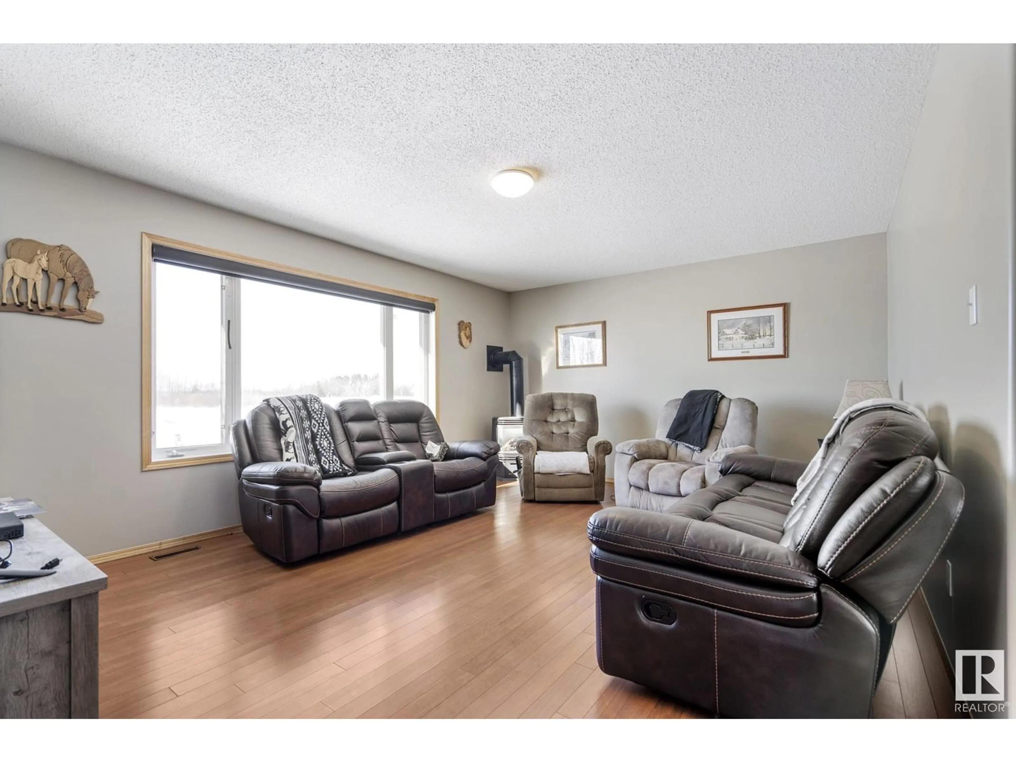 Living room with furniture, wood/laminate floor for 61229 RGE RD 483, Rural Bonnyville M.D. Alberta T0A1P0