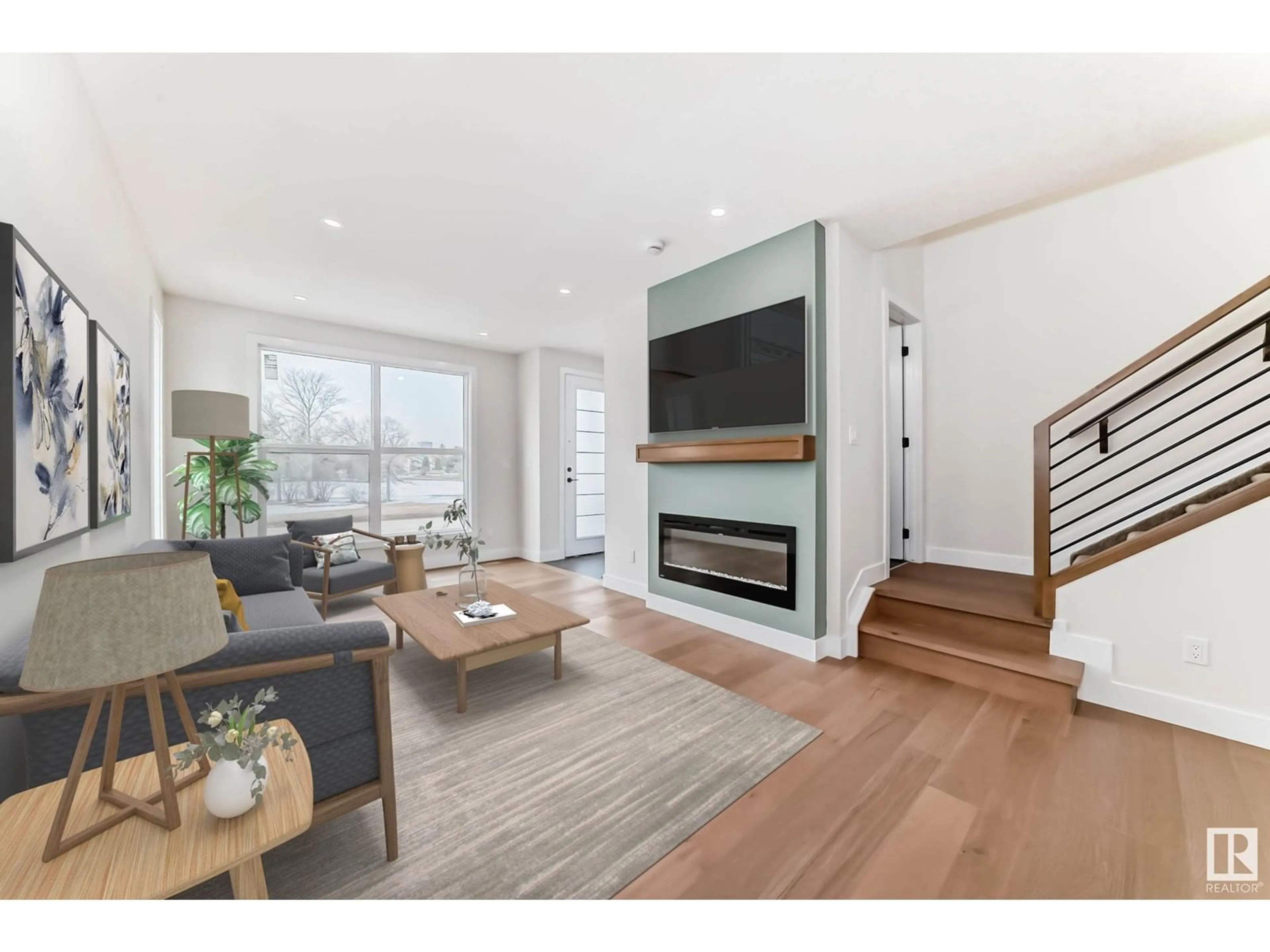Living room with furniture, wood/laminate floor for 9633 85 ST, Edmonton Alberta T6C3E3
