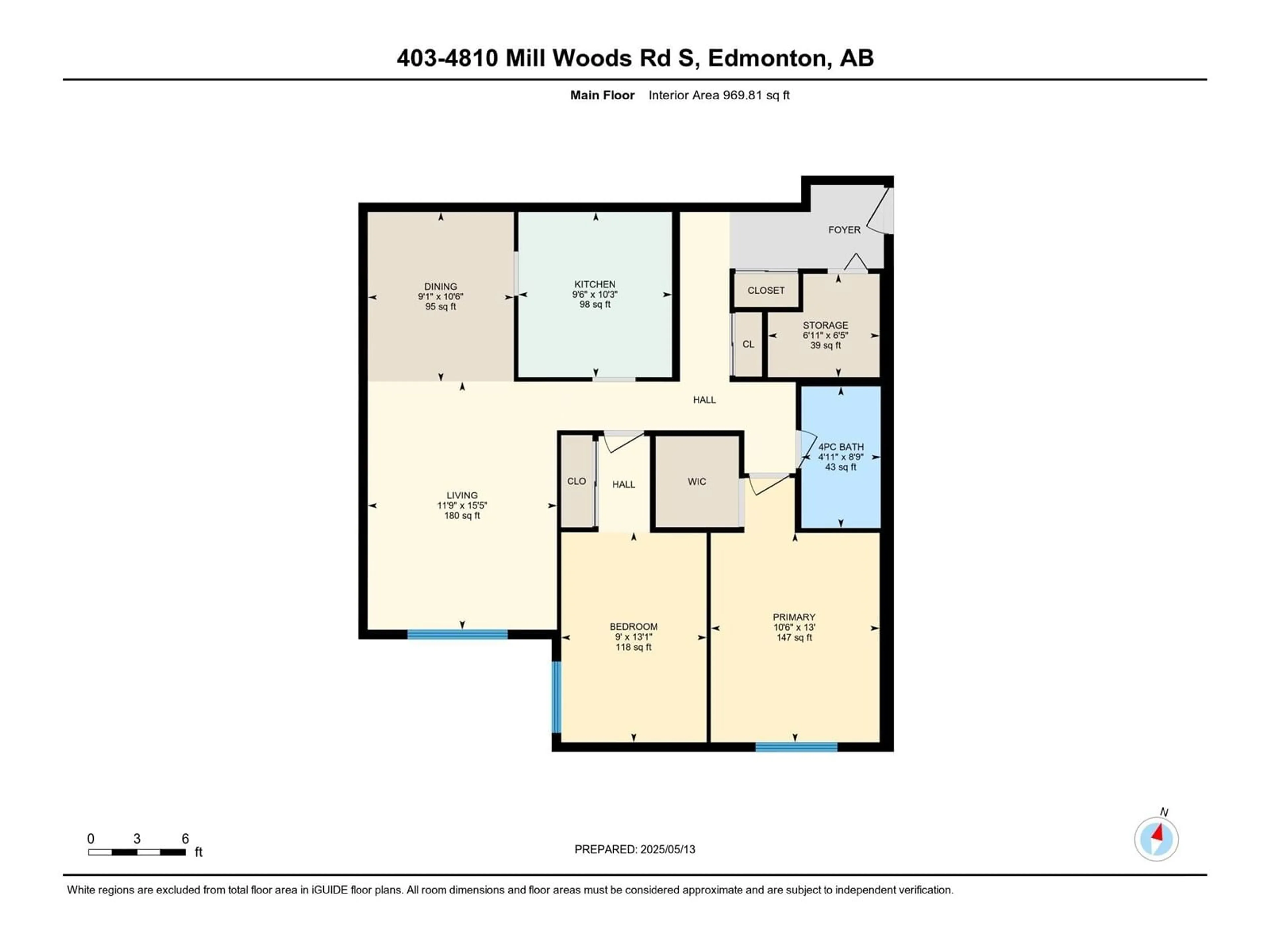 Floor plan for #403 - 4810 MILLWOODS ROAD SOUTH, Edmonton Alberta T6L5N9