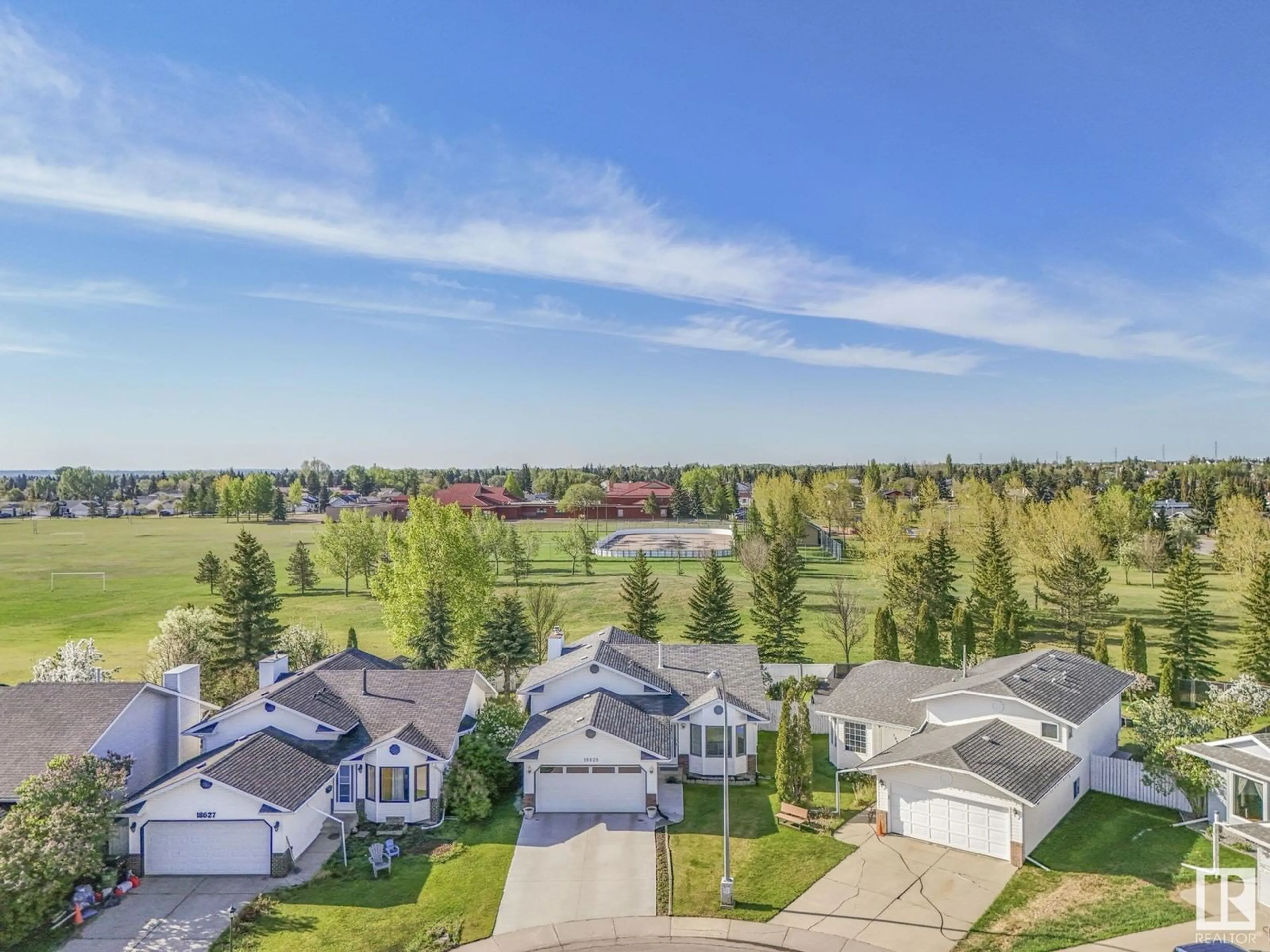 A pic from outside/outdoor area/front of a property/back of a property/a pic from drone, water/lake/river/ocean view for 18629 74 AV, Edmonton Alberta T5T5W4