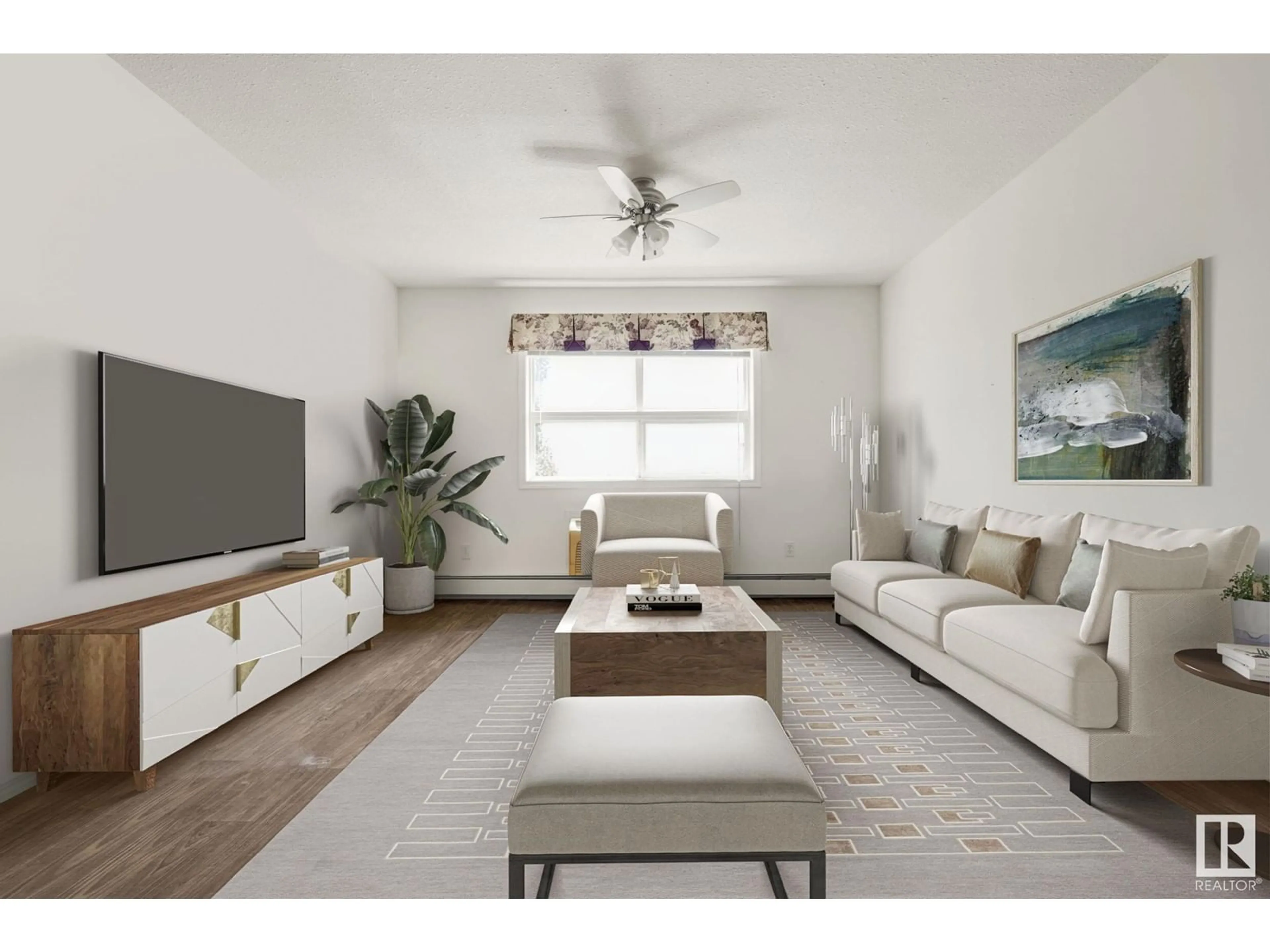Living room with furniture, wood/laminate floor for 413 - 8802 SOUTHFORT, Fort Saskatchewan Alberta T8L4R6