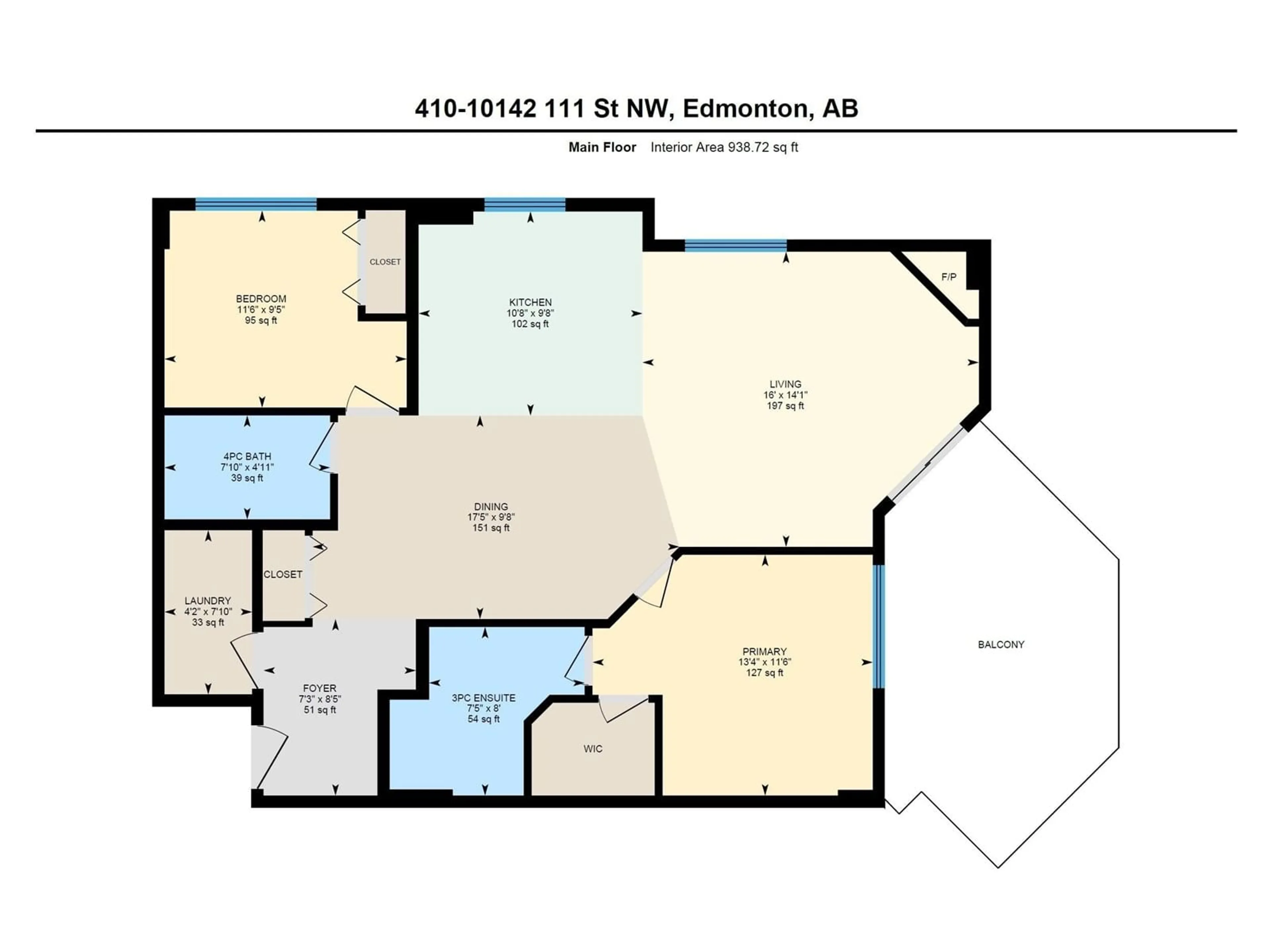 Floor plan for 410 - 10142 111 ST NW, Edmonton Alberta T5K1K6