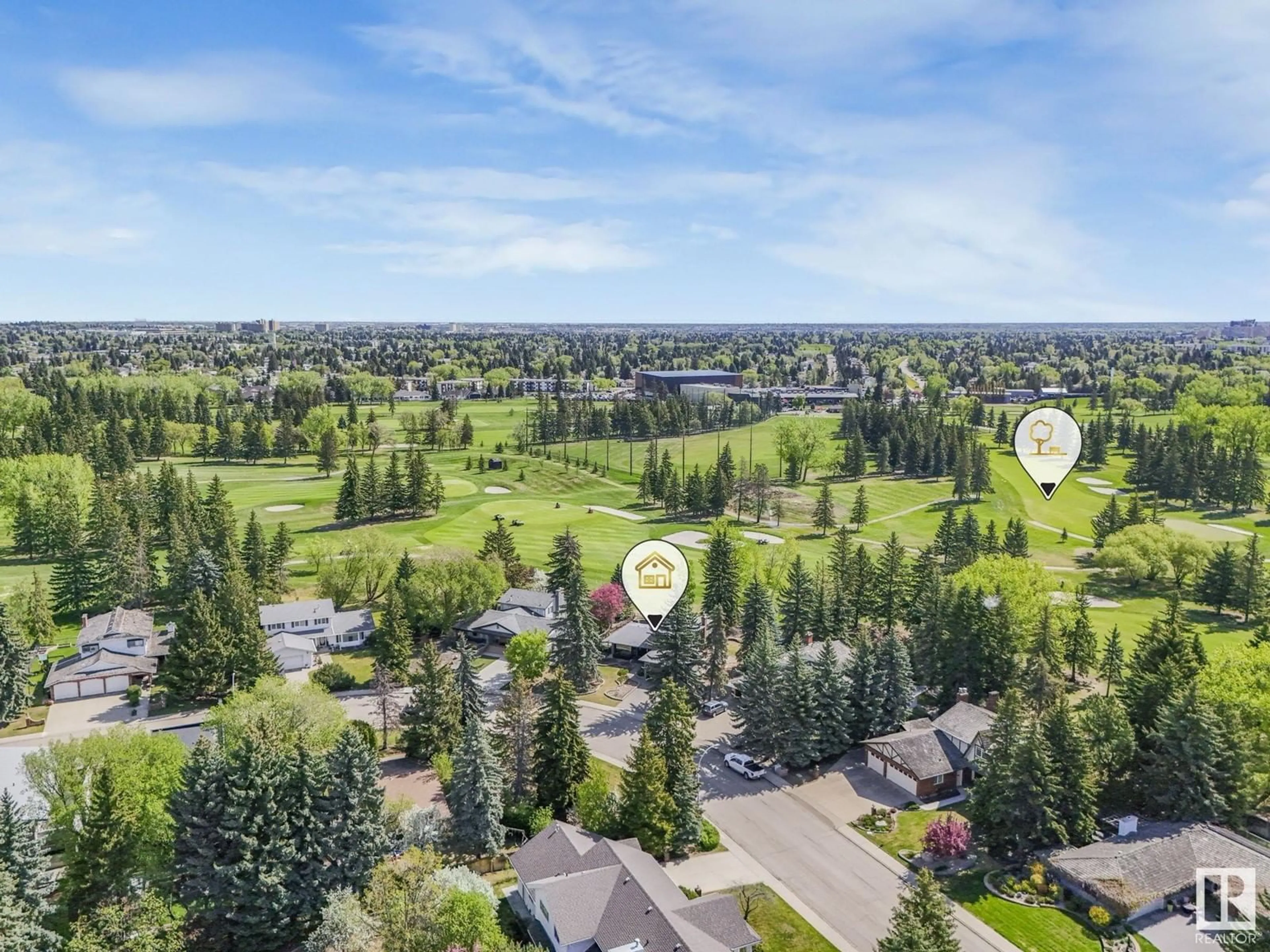 A pic from outside/outdoor area/front of a property/back of a property/a pic from drone, forest/trees view for 123 FAIRWAY DR, Edmonton Alberta T6J2C2
