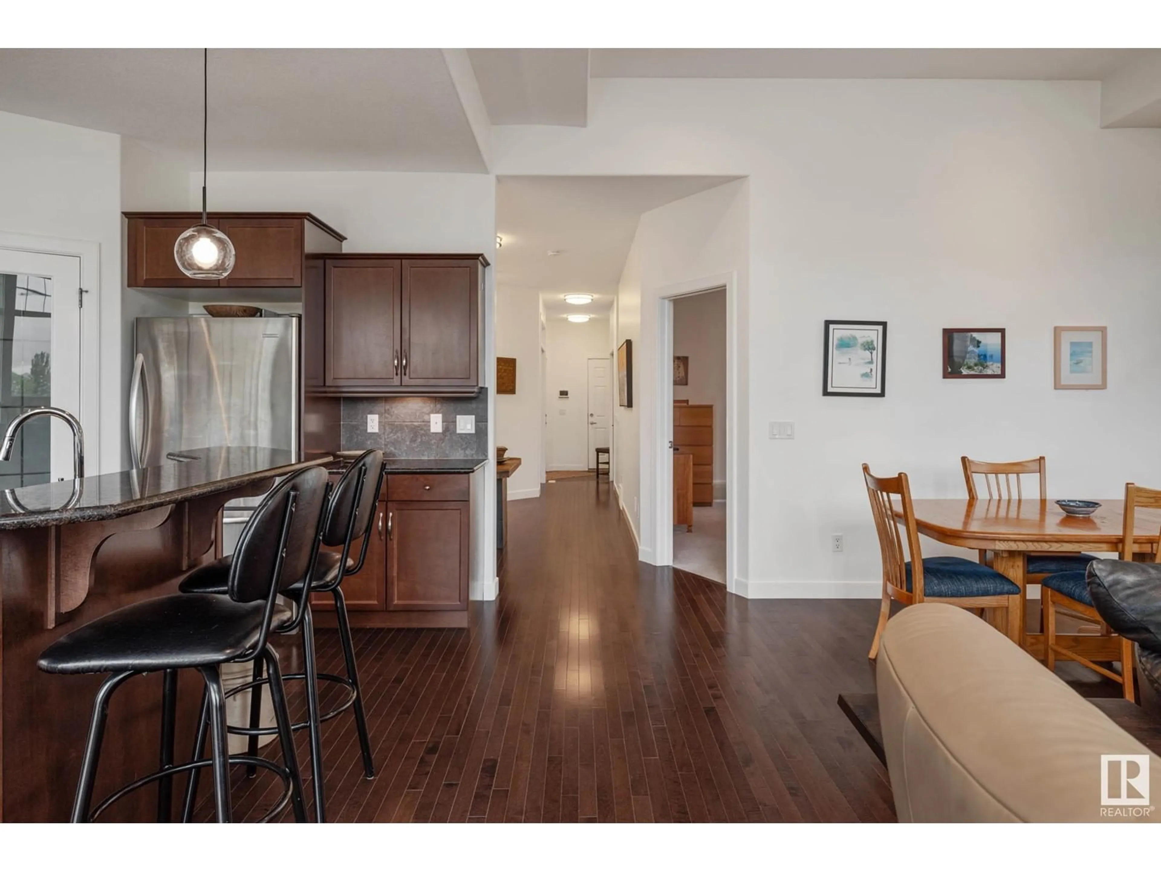 Open concept kitchen, wood/laminate floor for 46 841 156 ST NW, Edmonton Alberta T6R0B3