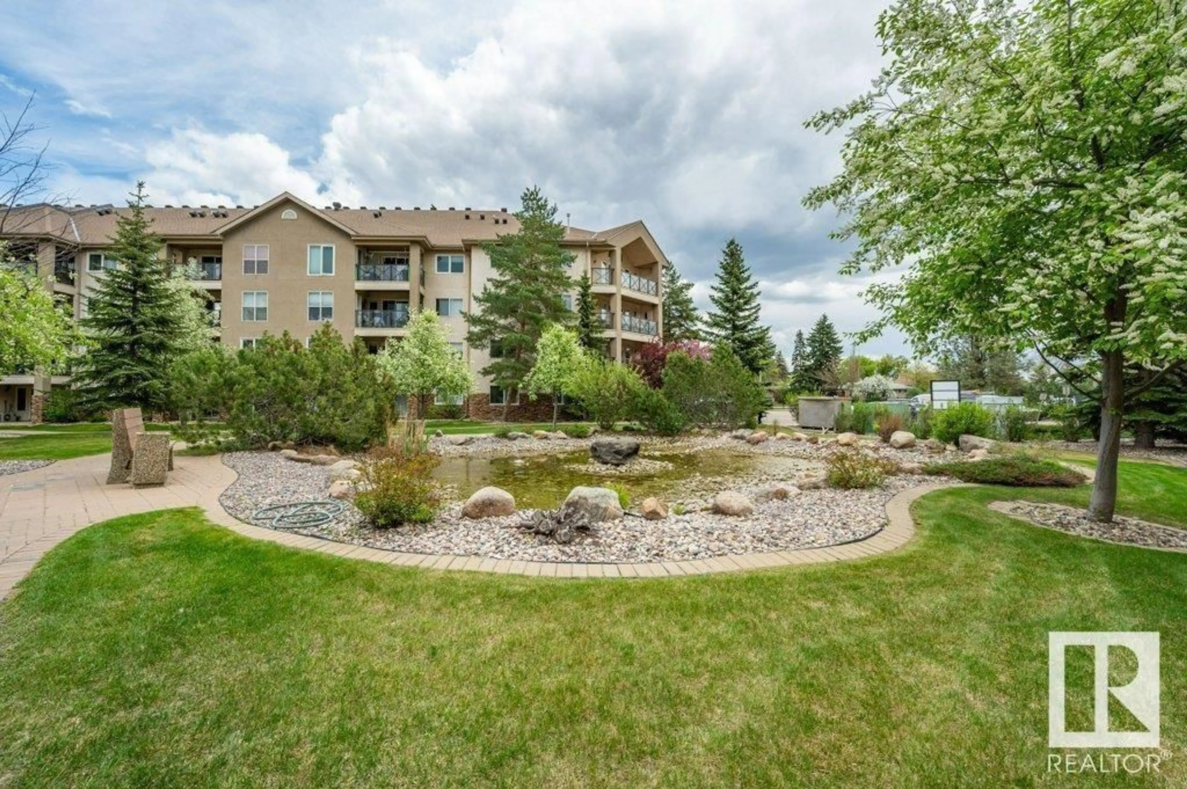Patio, water/lake/river/ocean view for 404 - 8942 156 ST, Edmonton Alberta T5R5Z5