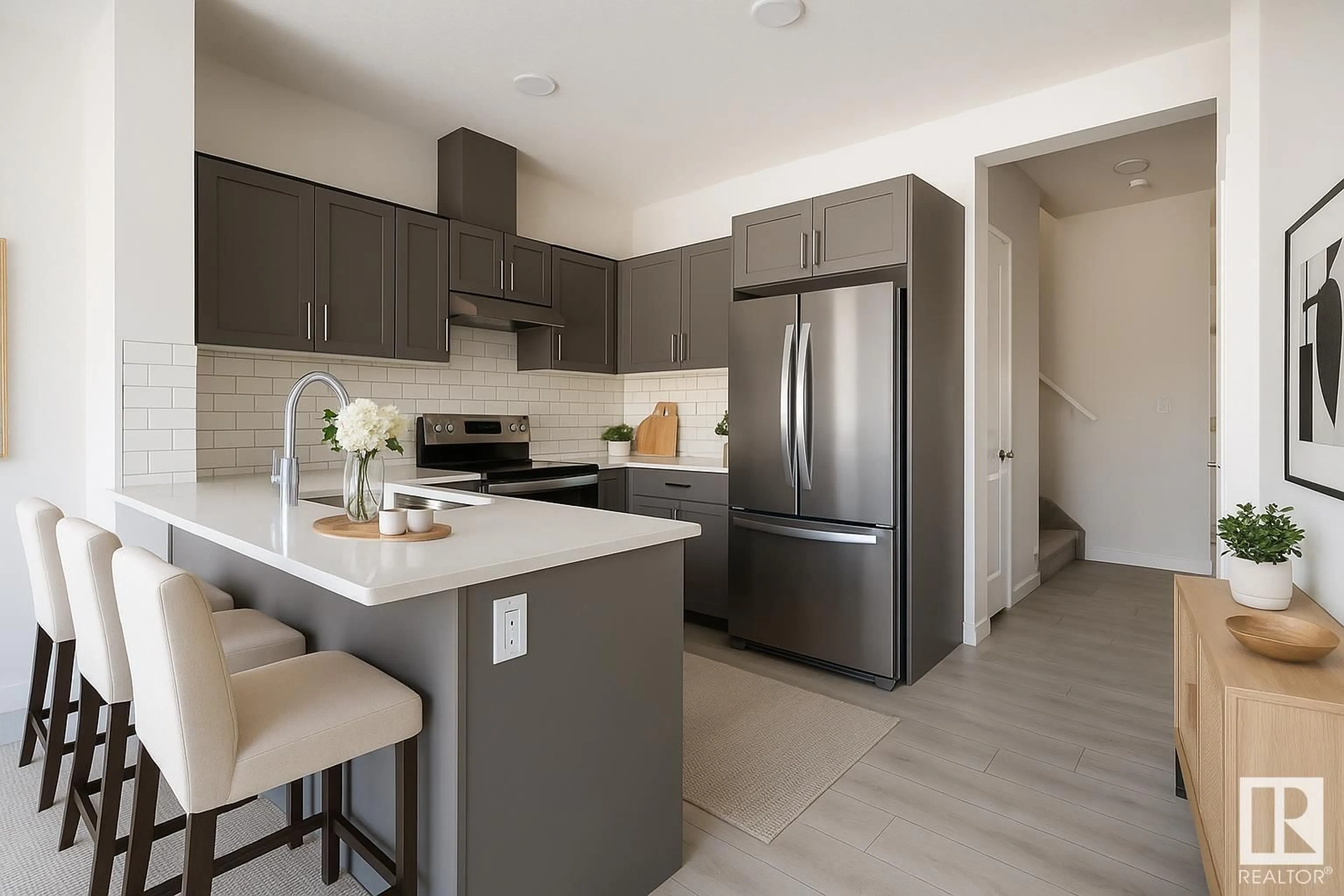 Open concept kitchen, ceramic/tile floor for 7020 - 20 KESWICK CM, Edmonton Alberta T6W5P8