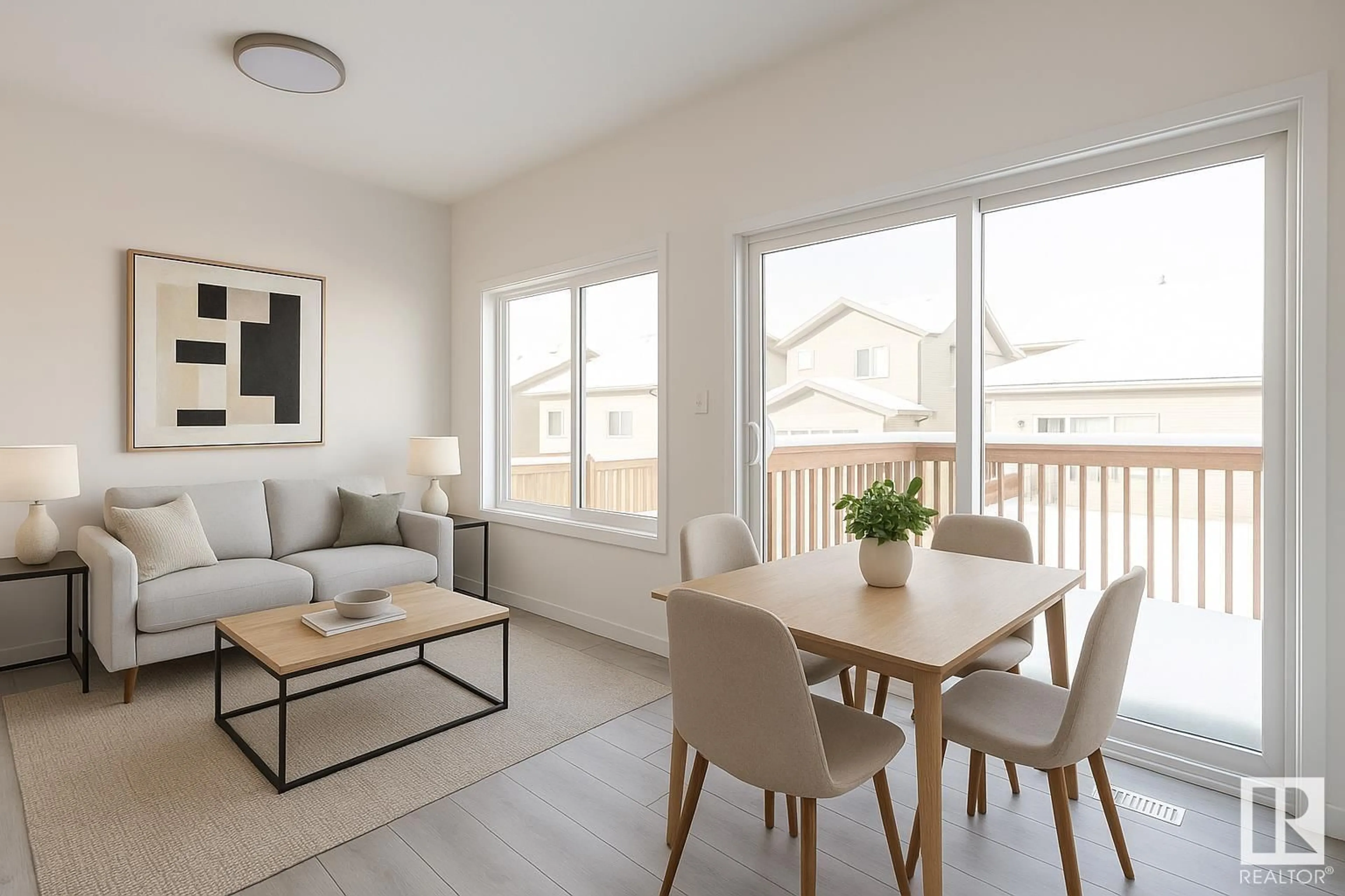 Living room with furniture, wood/laminate floor for 7020 - 20 KESWICK CM, Edmonton Alberta T6W5P8