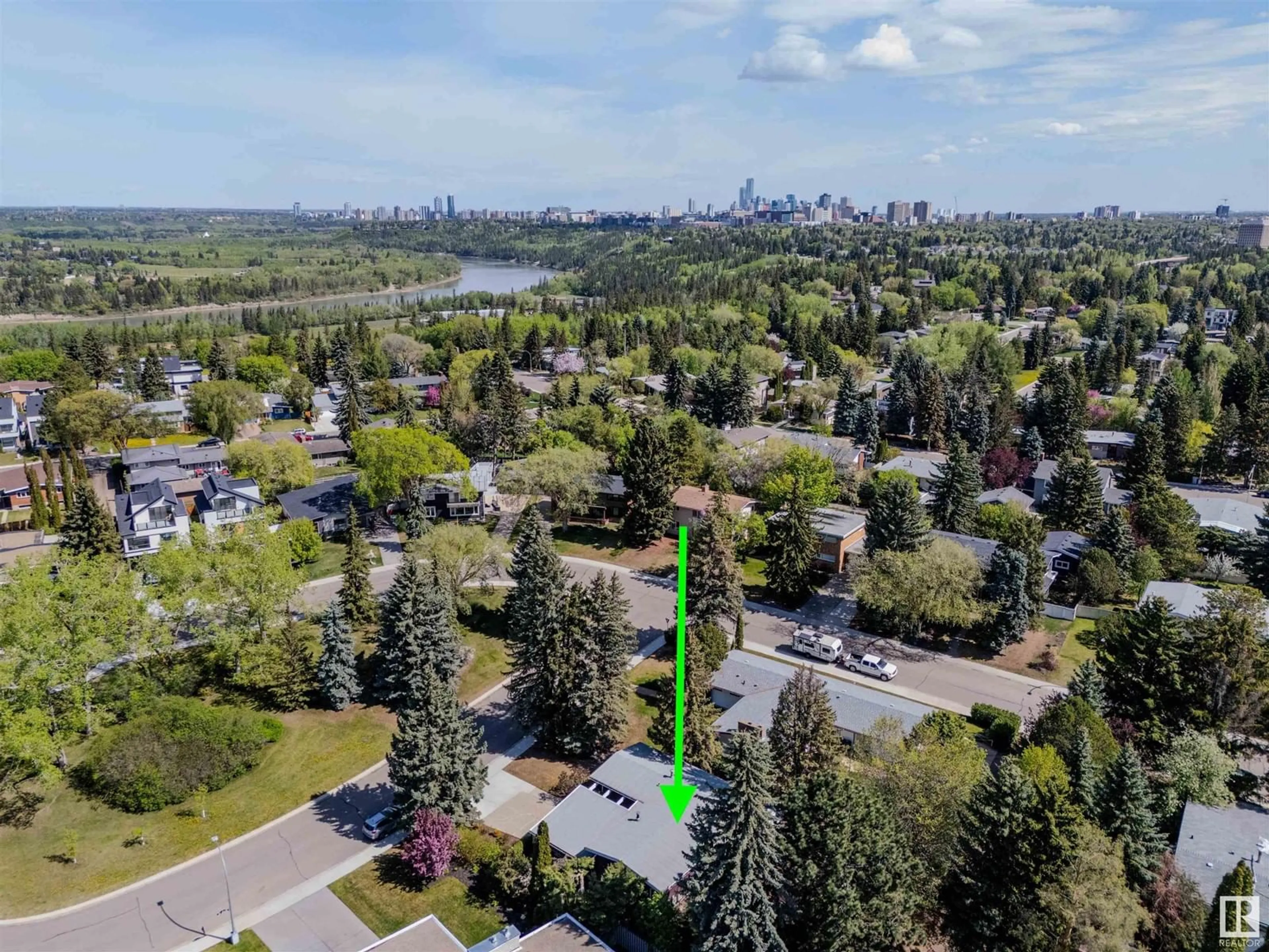 A pic from outside/outdoor area/front of a property/back of a property/a pic from drone, city buildings view from balcony for 12907 64 AV, Edmonton Alberta T6H1T6