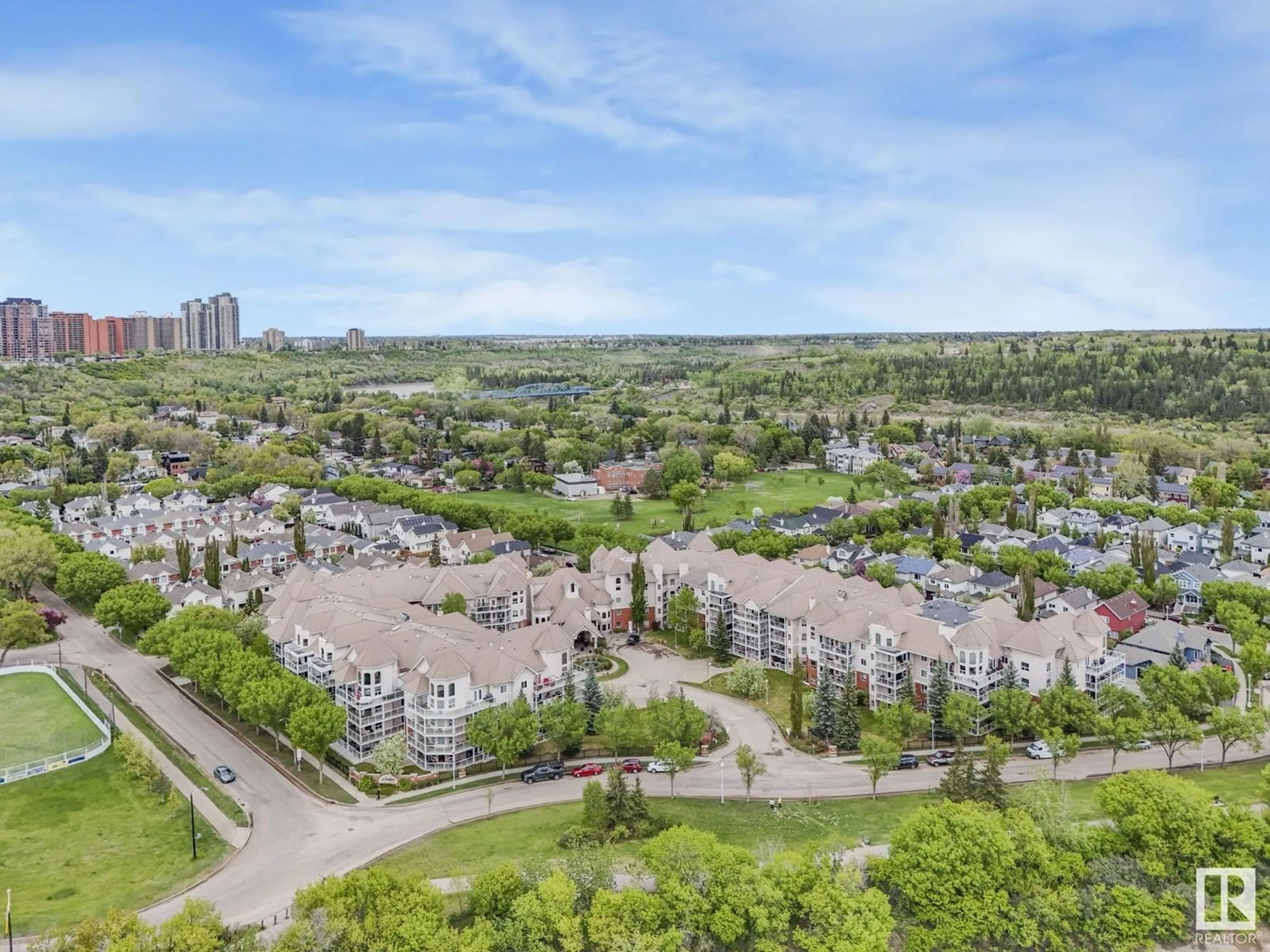 A pic from outside/outdoor area/front of a property/back of a property/a pic from drone, city buildings view from balcony for #304 - 9008 99 AV, Edmonton Alberta T5H4M6