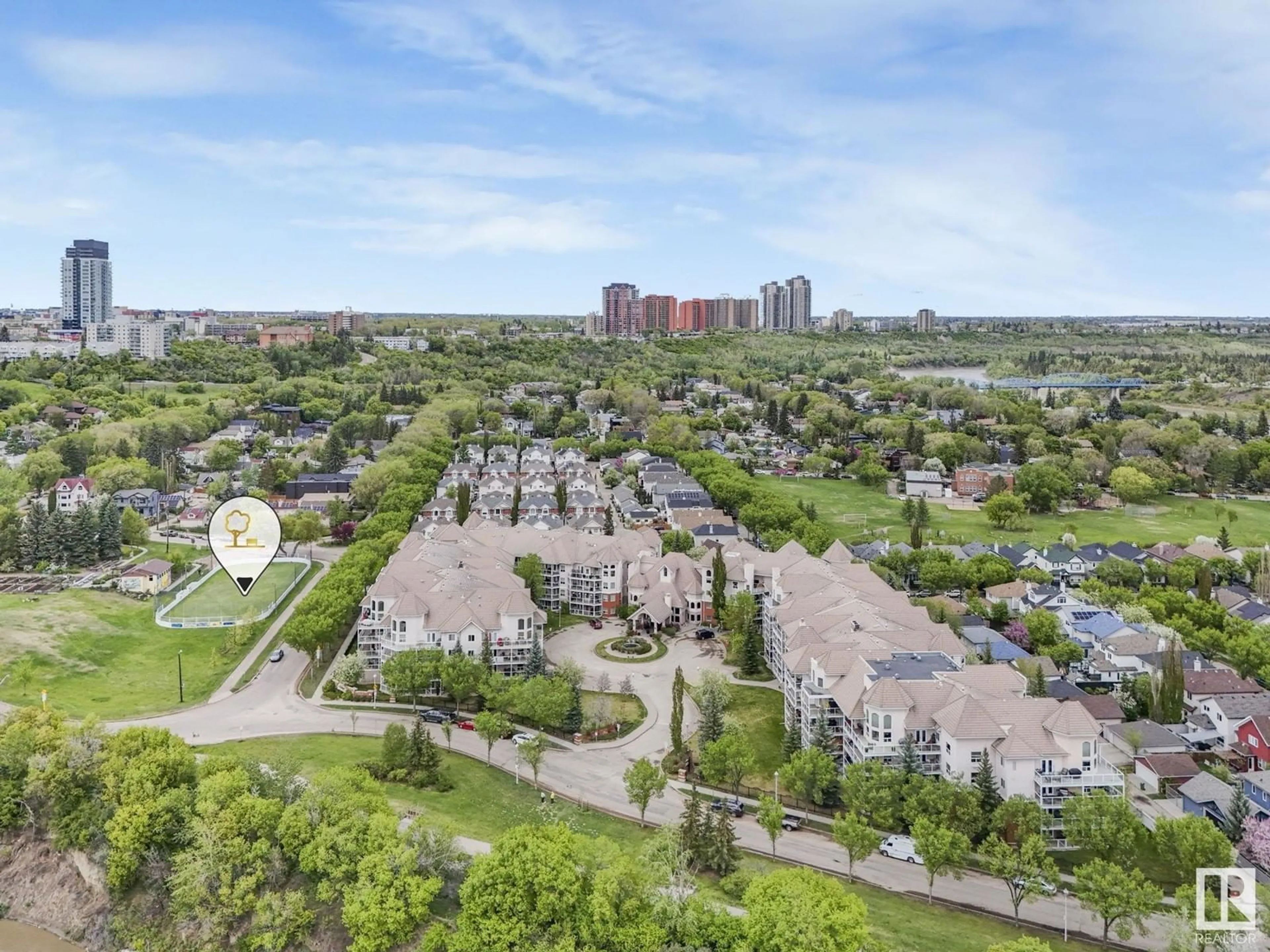A pic from outside/outdoor area/front of a property/back of a property/a pic from drone, city buildings view from balcony for #304 - 9008 99 AV, Edmonton Alberta T5H4M6