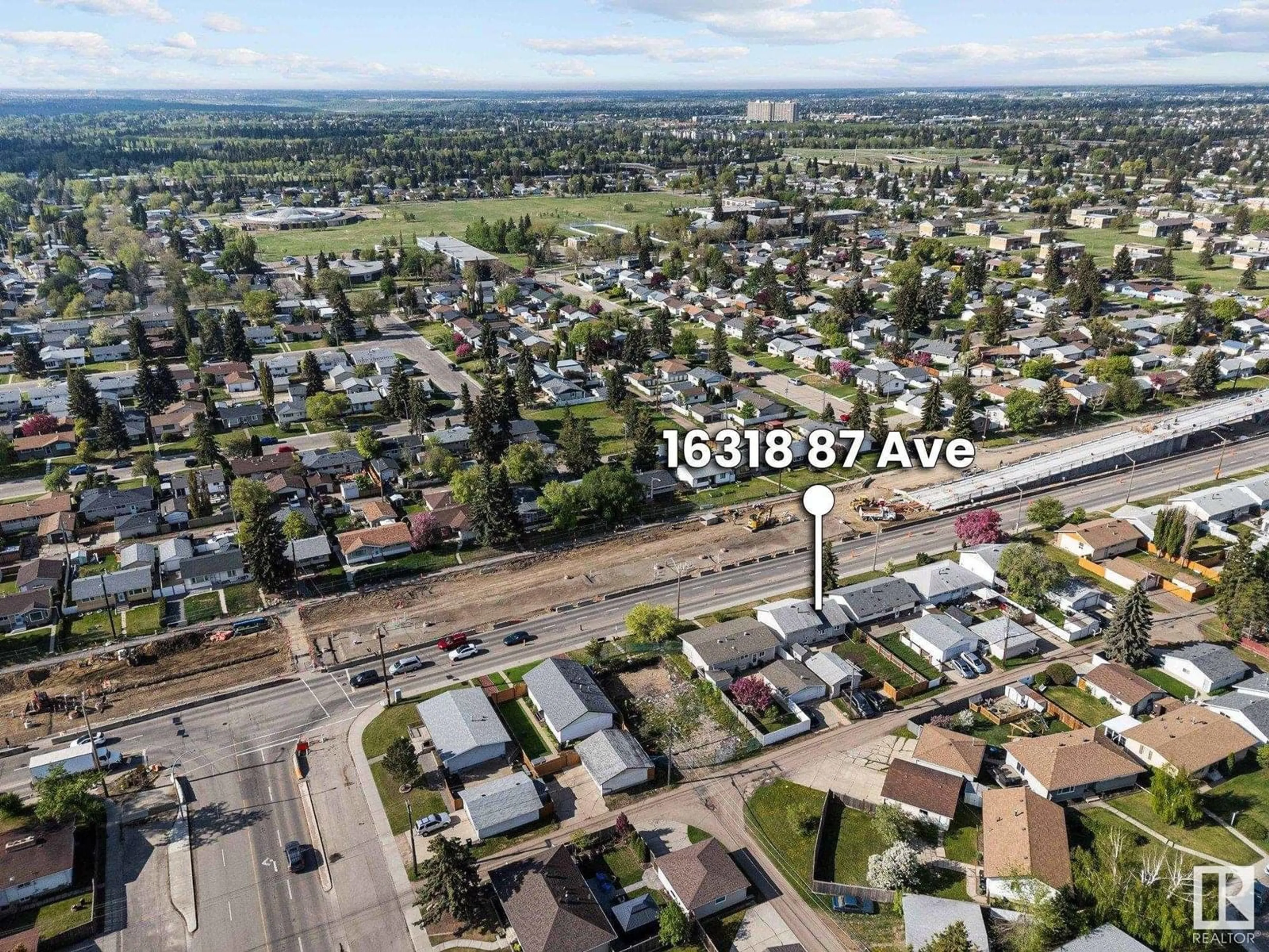 A pic from outside/outdoor area/front of a property/back of a property/a pic from drone, street for NW - 16318 87 AV, Edmonton Alberta T5R4H2