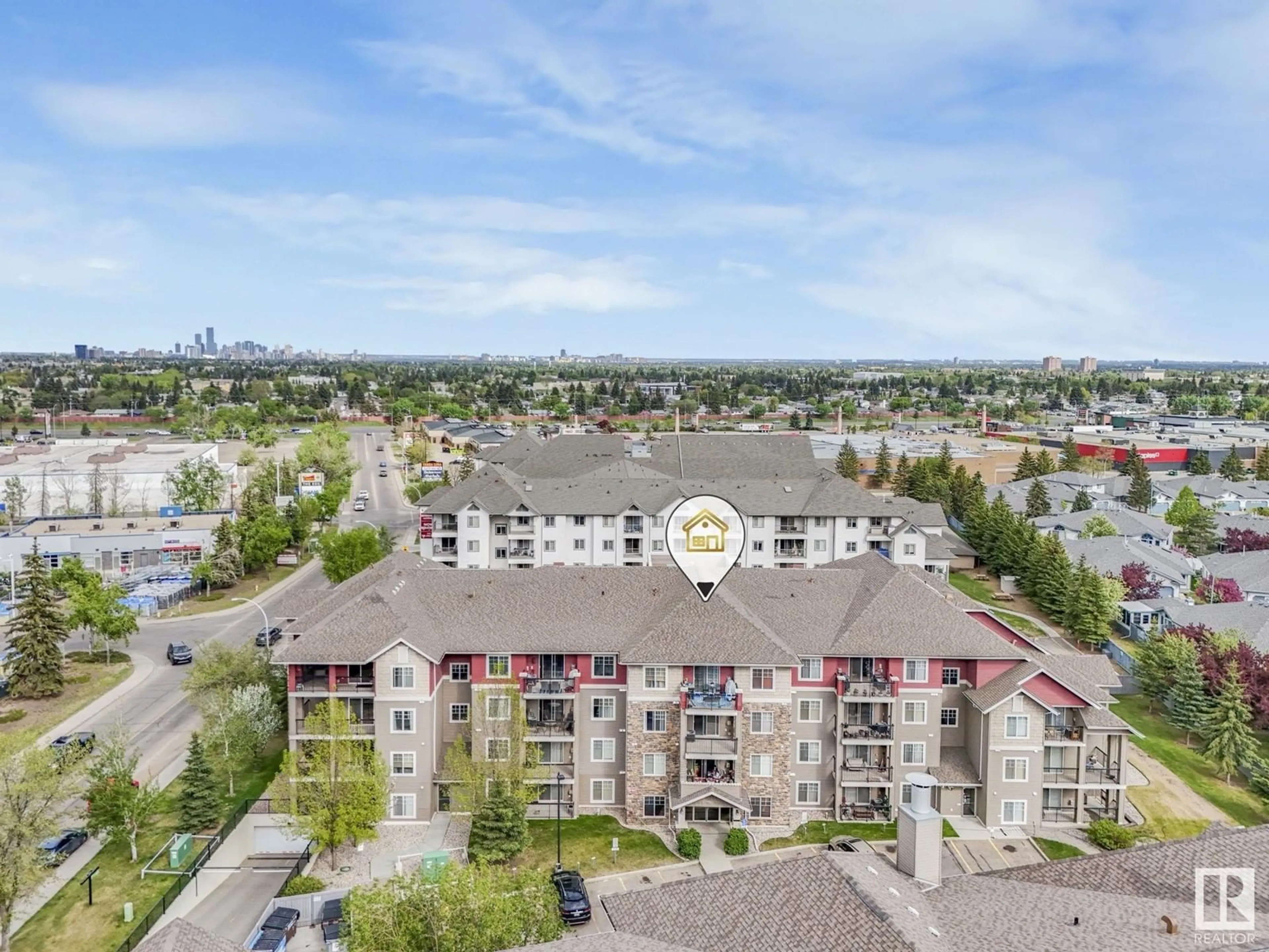 A pic from outside/outdoor area/front of a property/back of a property/a pic from drone, city buildings view from balcony for #302 - 17407 99 AV, Edmonton Alberta T5T0W7