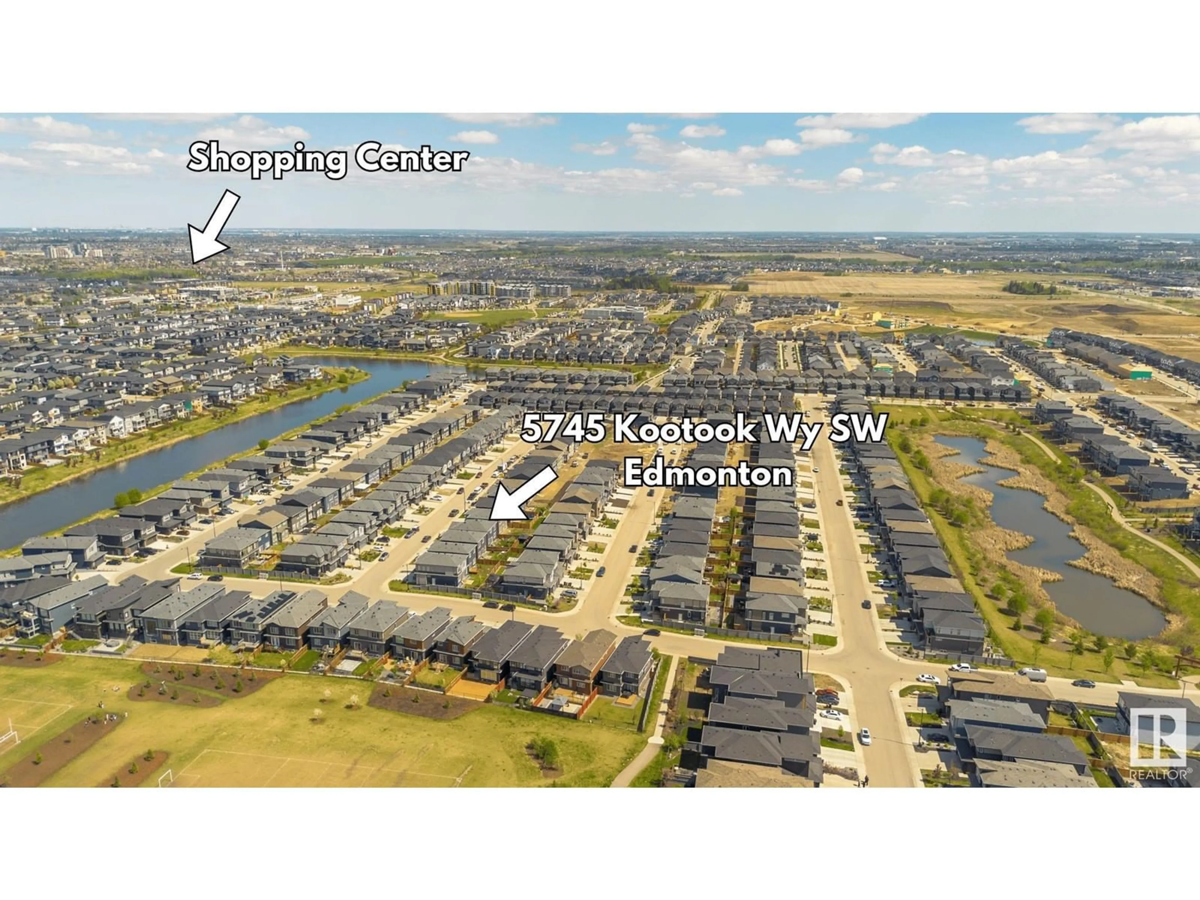 A pic from outside/outdoor area/front of a property/back of a property/a pic from drone, water/lake/river/ocean view for 5745 KOOTOOK WY, Edmonton Alberta T6W4V9
