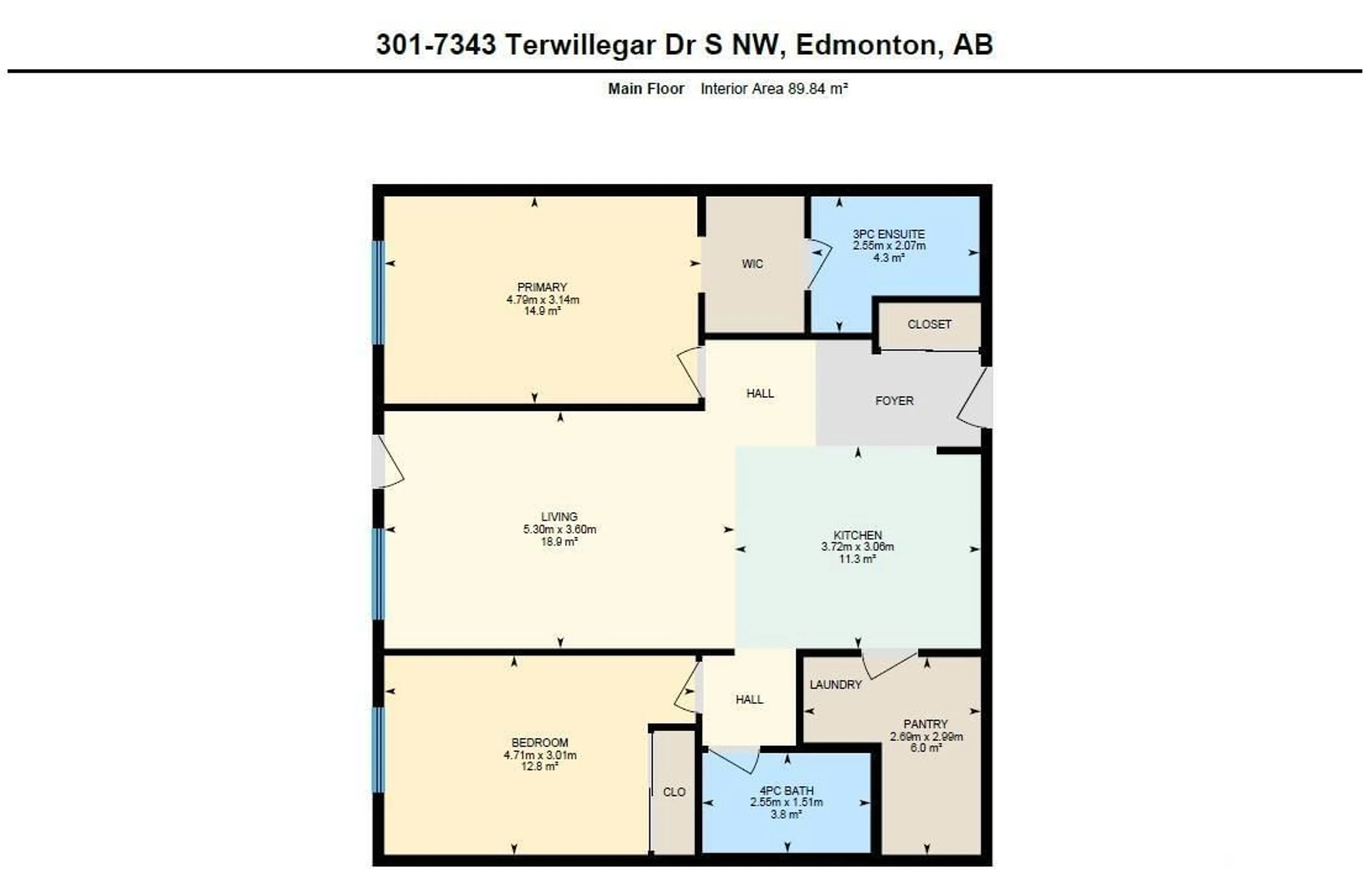 Floor plan for 2301 7343 SOUTH TERWILLEGAR DR, Edmonton Alberta T6R0M2