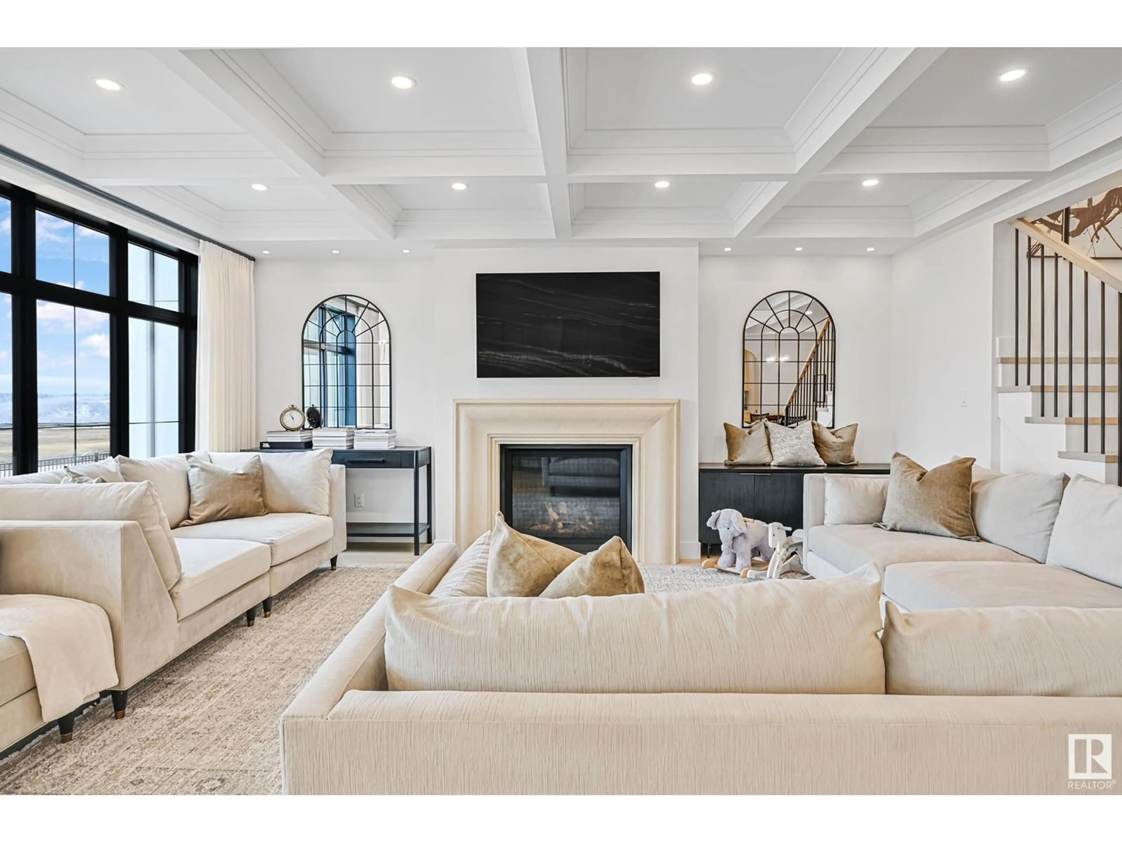 Living room with furniture, ceramic/tile floor for 4824 KNIGHT CR, Edmonton Alberta T6W5A2