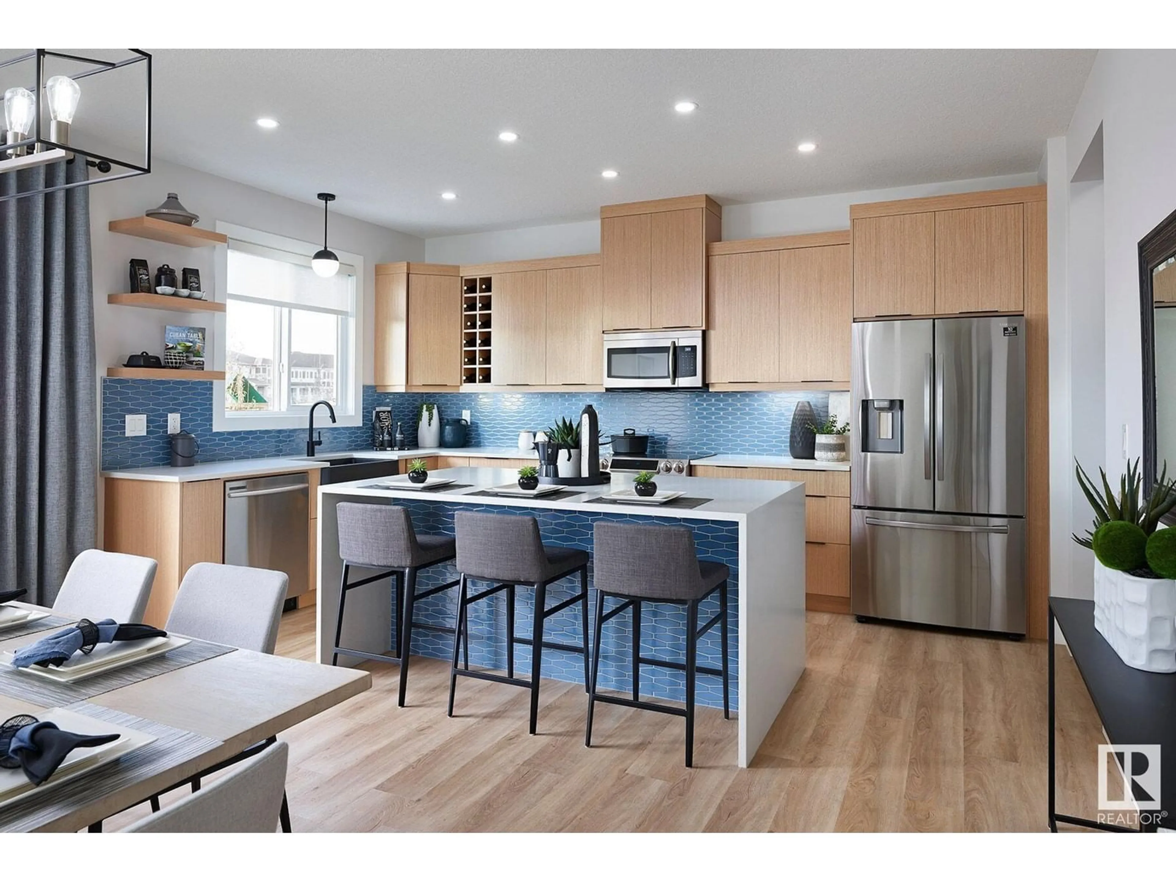 Open concept kitchen, wood/laminate floor for 20807 22 AV, Edmonton Alberta T6M2X6
