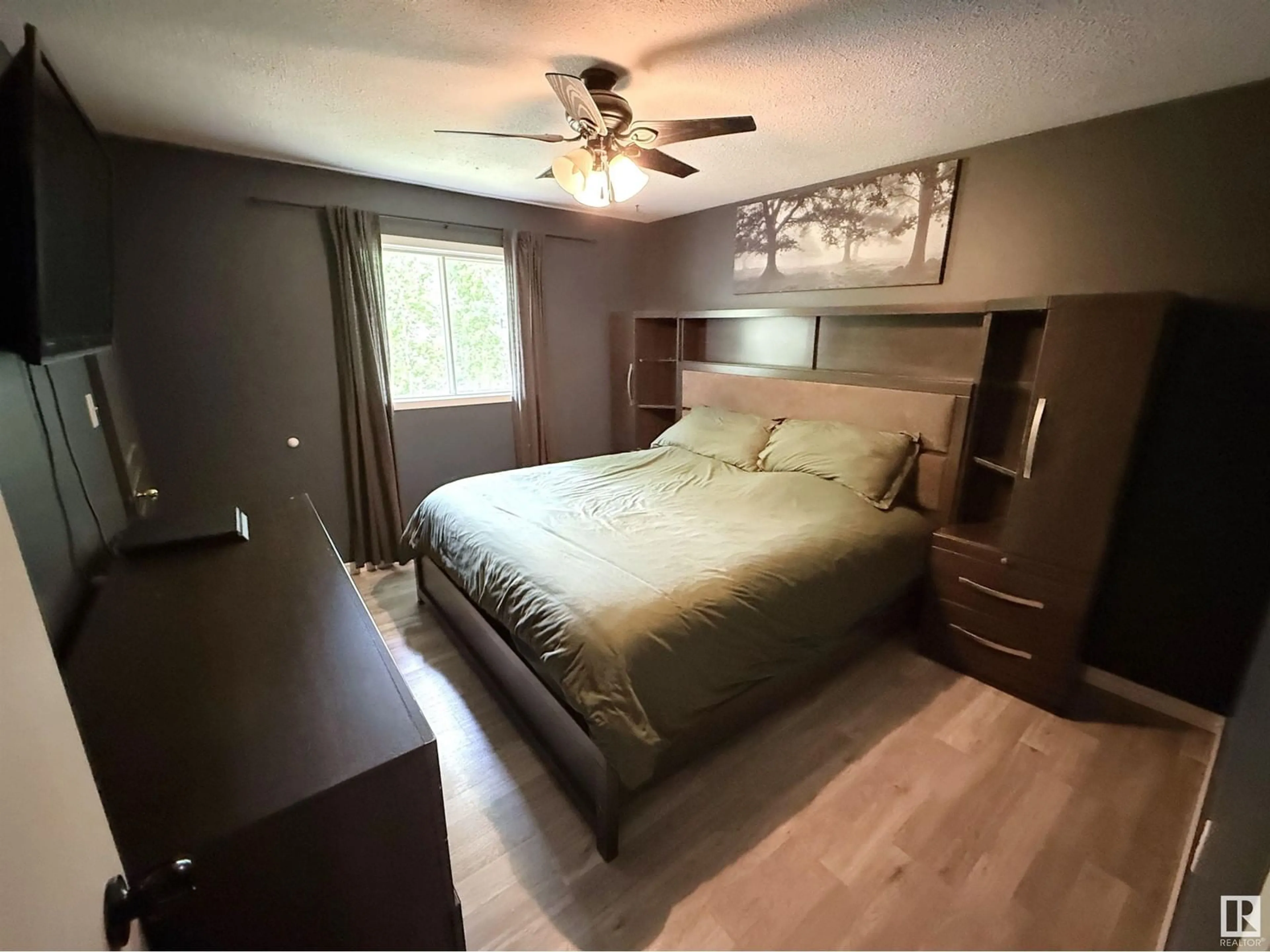 Bedroom with bed, wood/laminate floor for #6 - 2311 TWP ROAD 530, Rural Parkland County Alberta T7Y3M8