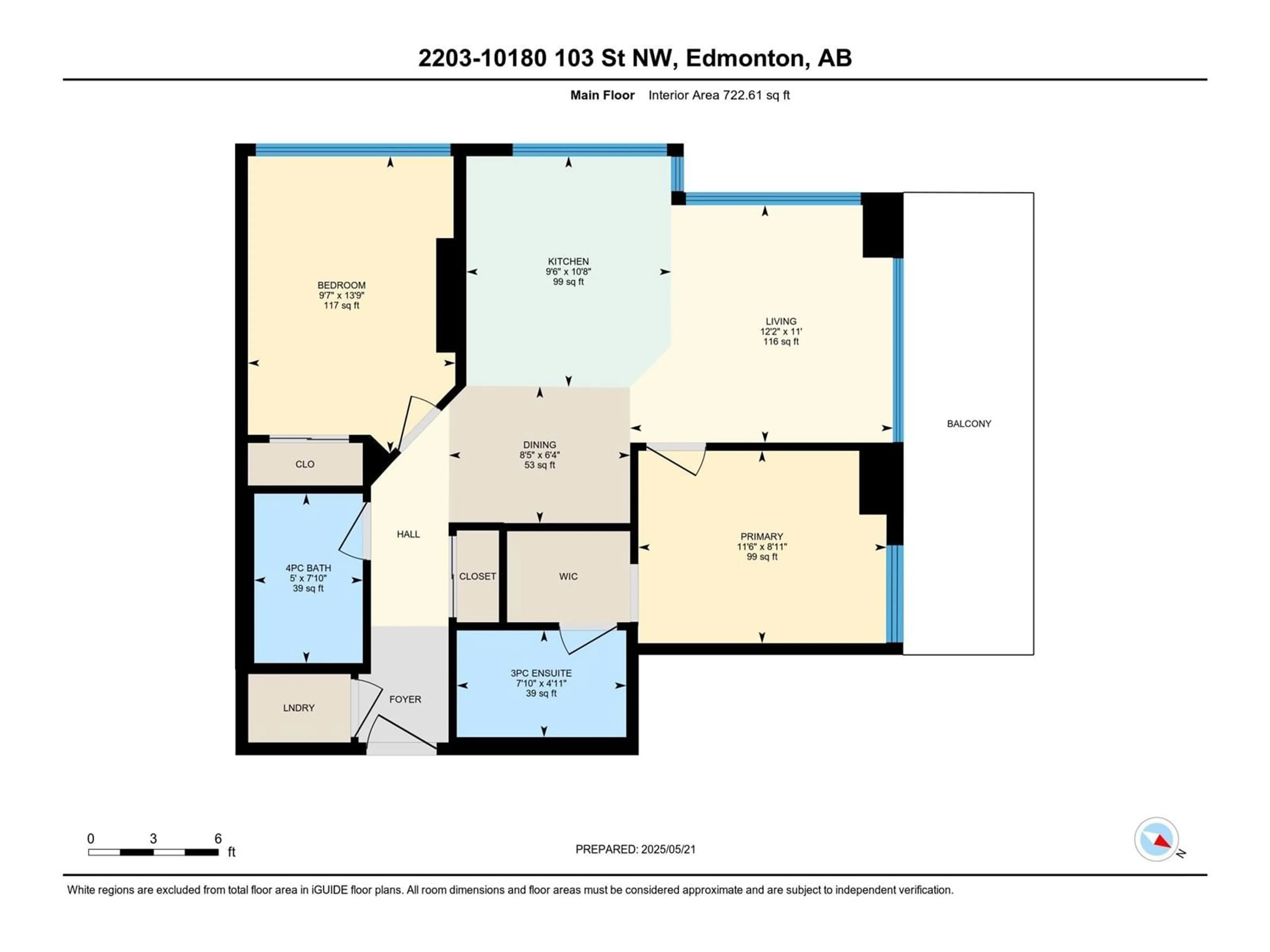 Floor plan for 2203 10180 103 ST NW, Edmonton Alberta T5J0L1