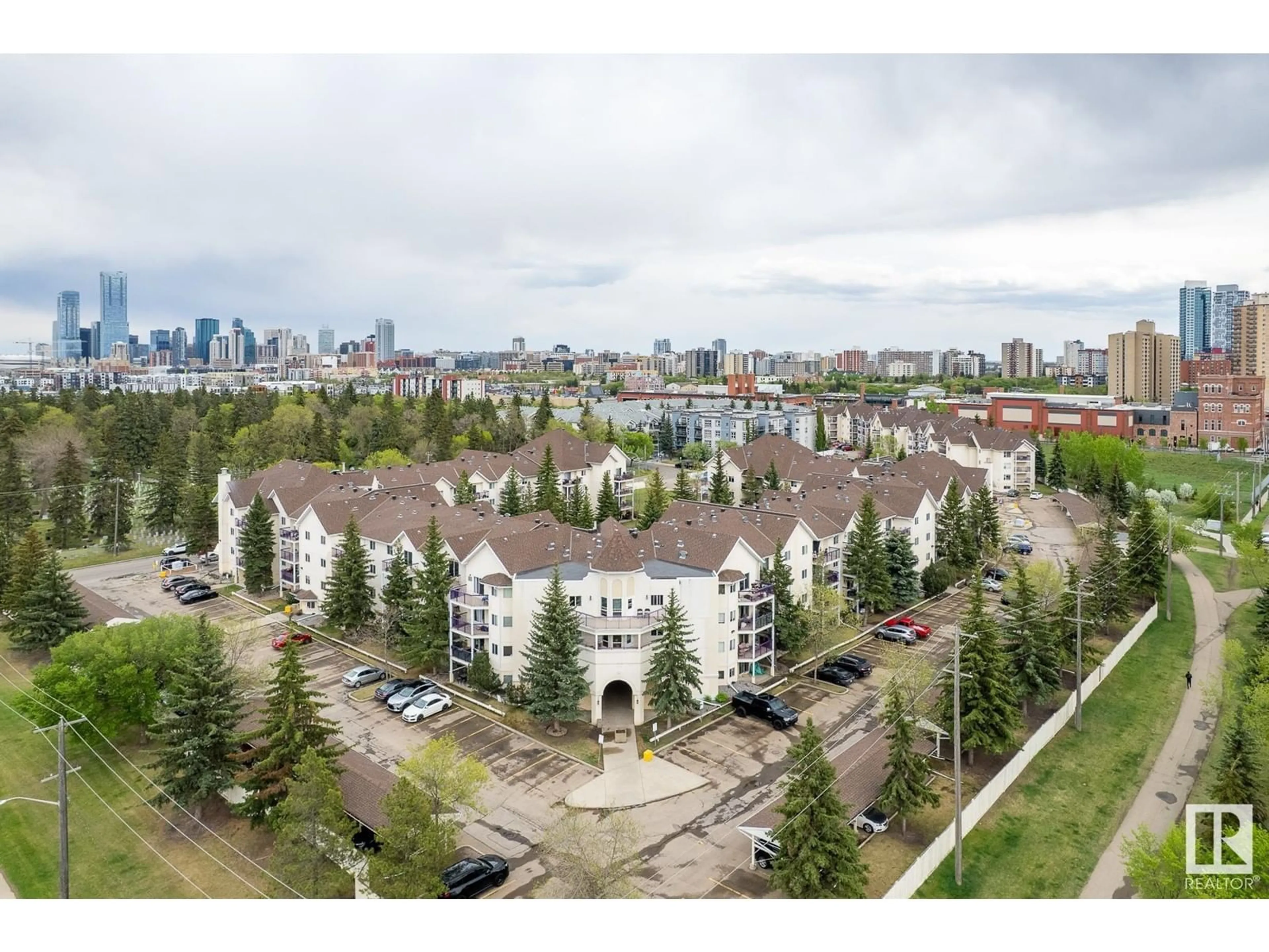 A pic from outside/outdoor area/front of a property/back of a property/a pic from drone, city buildings view from balcony for #305 - 10636 120 ST, Edmonton Alberta T5H4L5