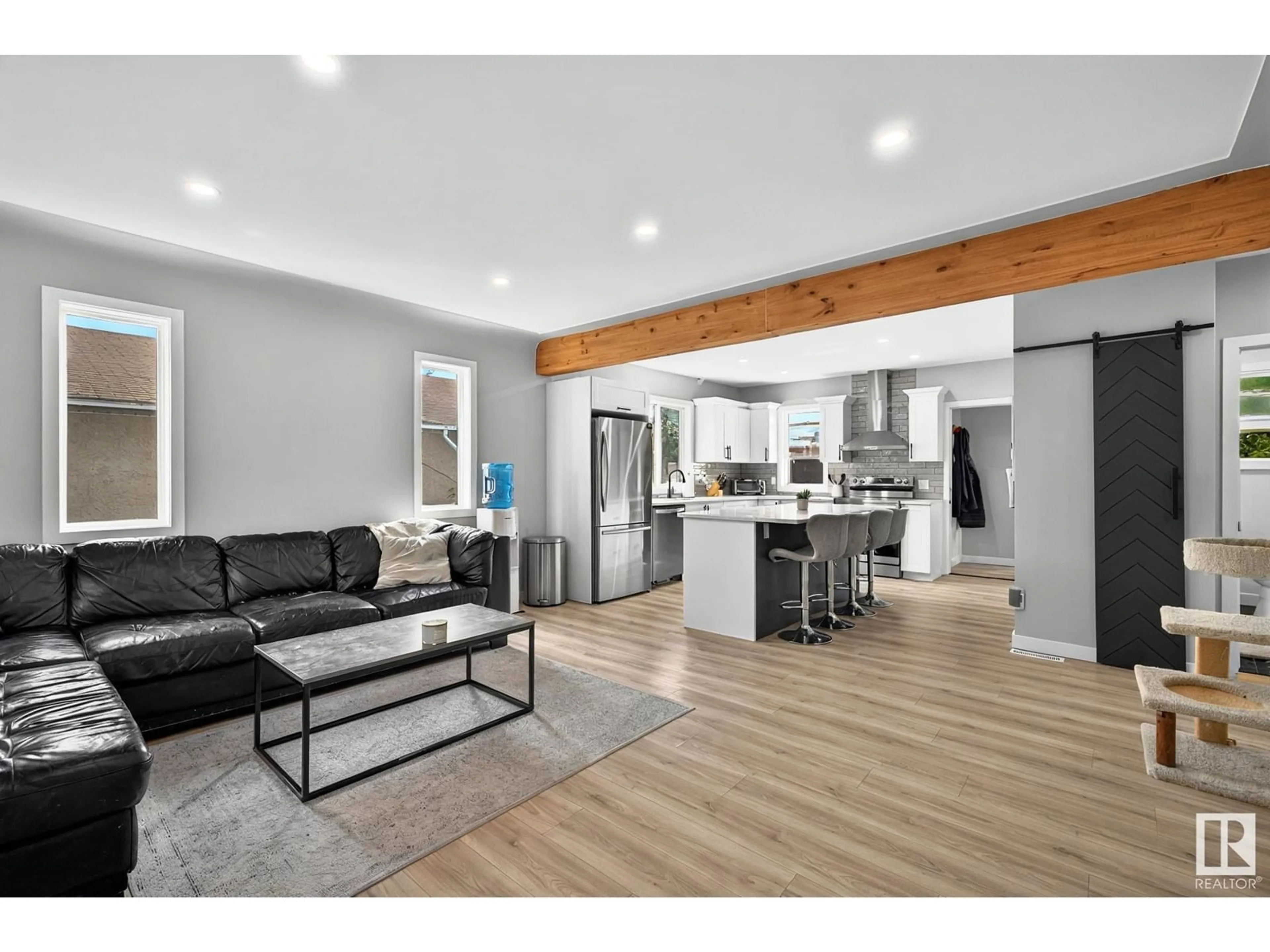 Open concept kitchen, wood/laminate floor for 12714 126 STREET, Edmonton Alberta T5L0X8