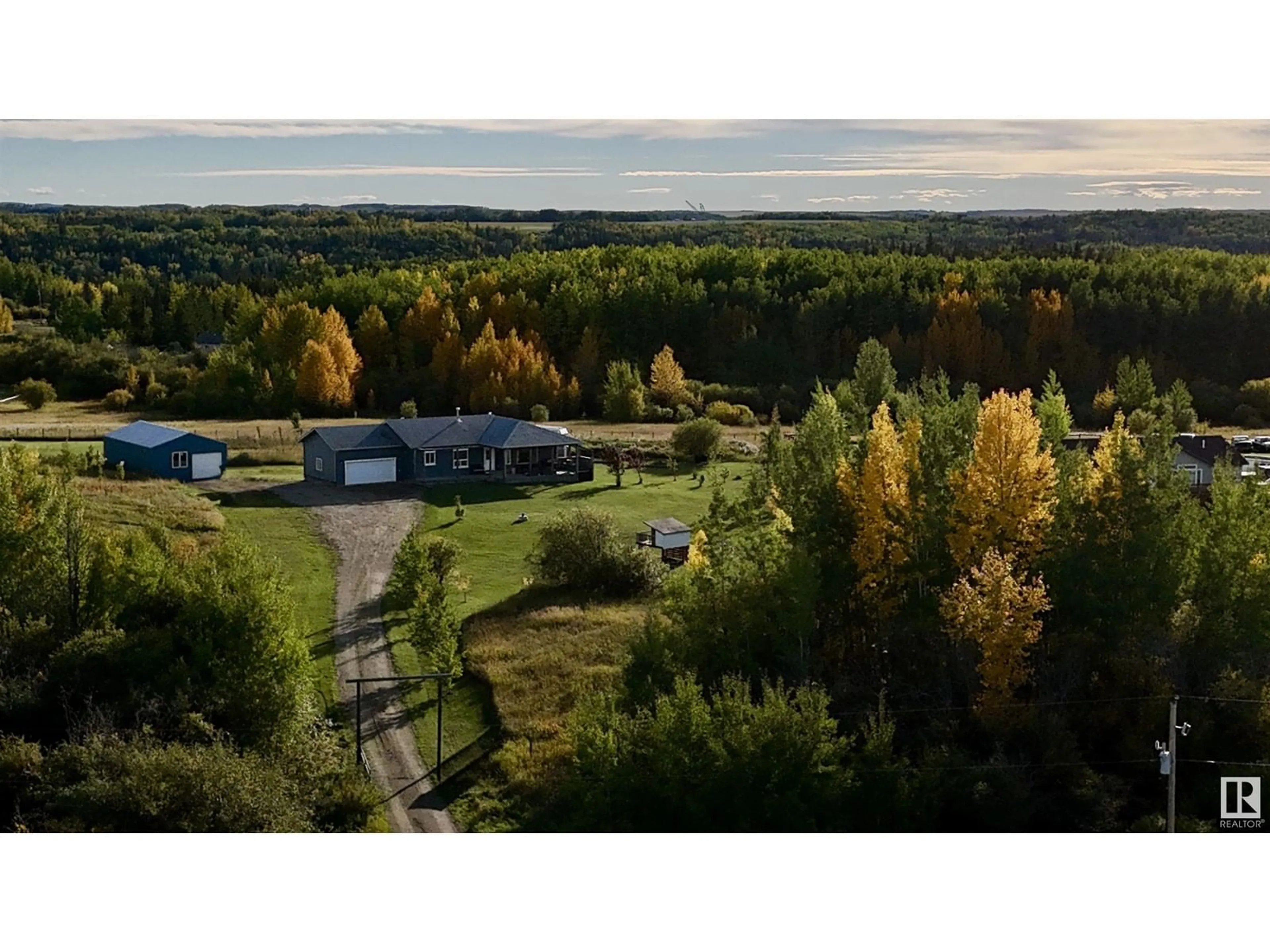 A pic from outside/outdoor area/front of a property/back of a property/a pic from drone, forest/trees view for #7 - 2011 TWP ROAD 510, Rural Parkland County Alberta T7Z1X5