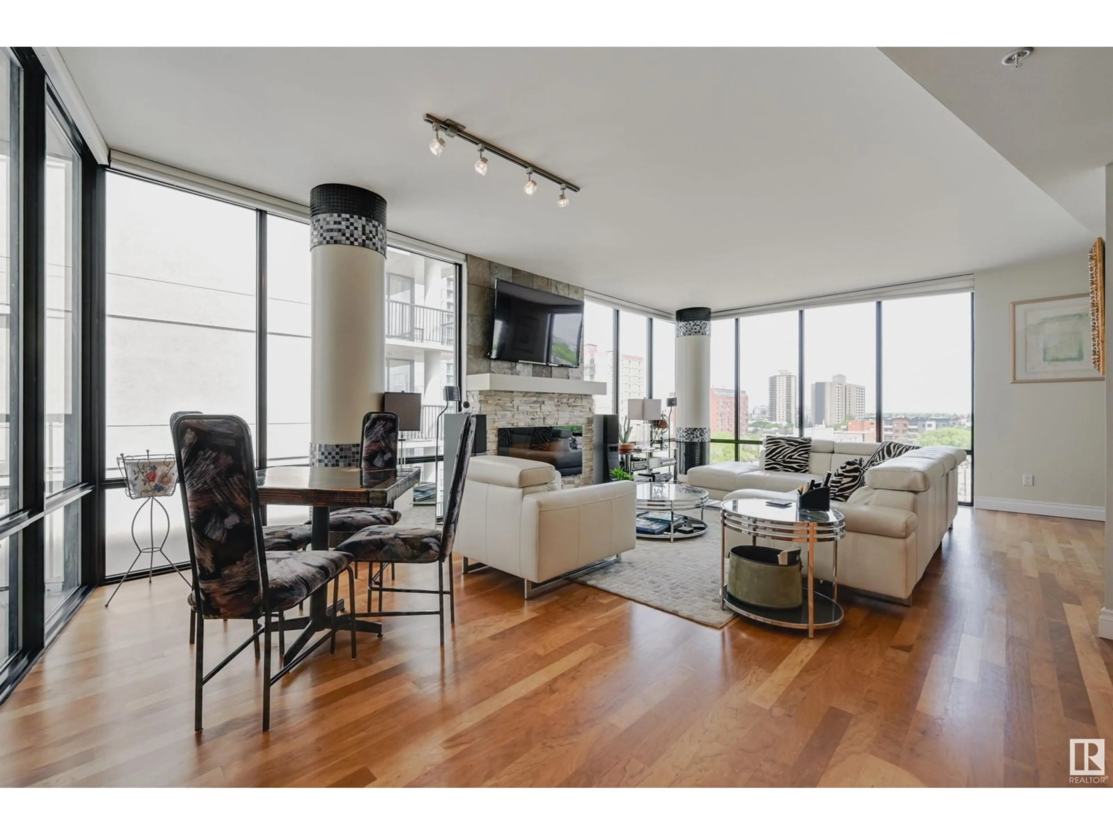 Living room with furniture, wood/laminate floor for #802 - 10028 119 ST, Edmonton Alberta T5K1Y8