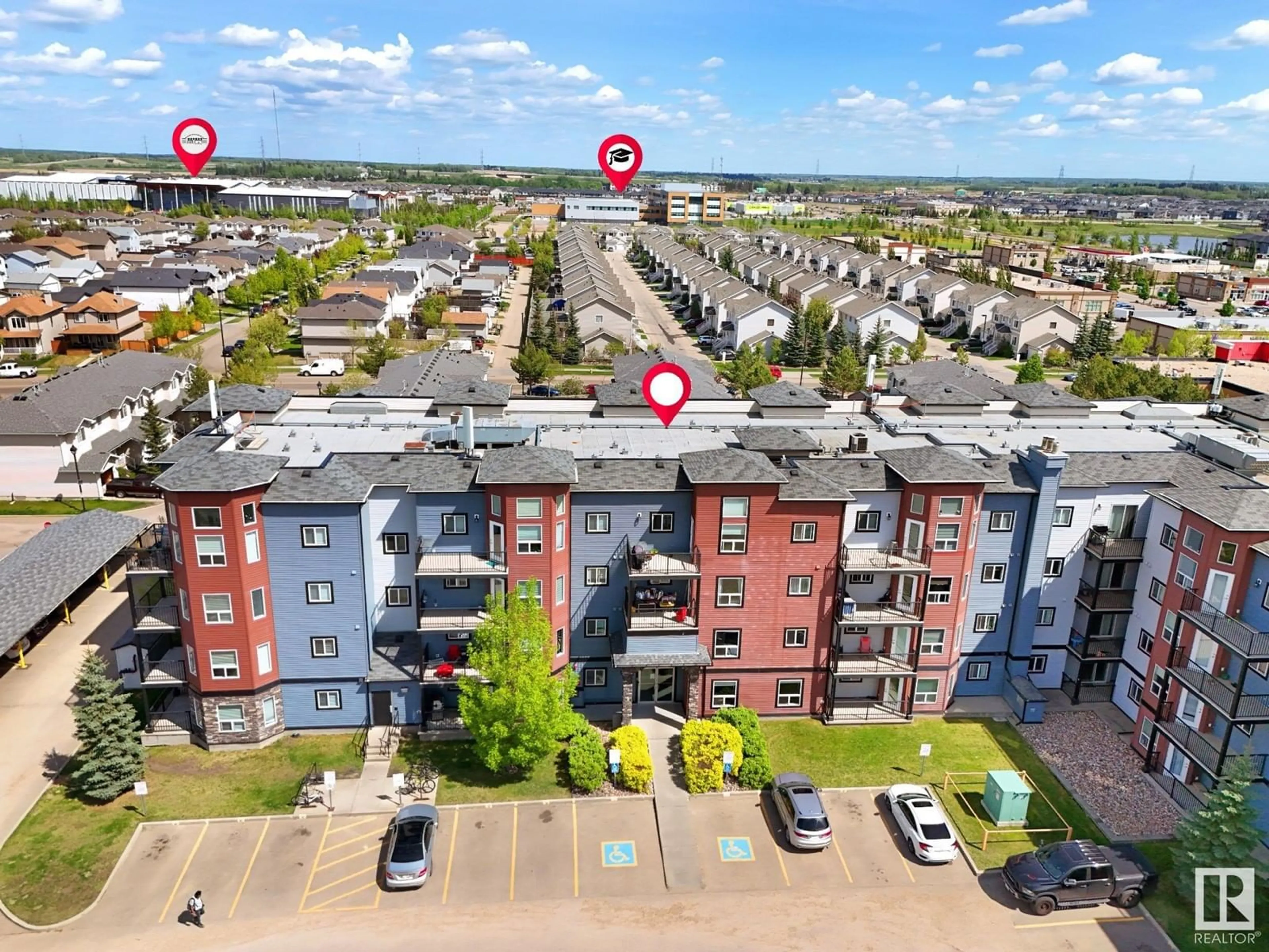 A pic from outside/outdoor area/front of a property/back of a property/a pic from drone, city buildings view from balcony for #218 - 392 SILVER BERRY RD, Edmonton Alberta T6T0H1