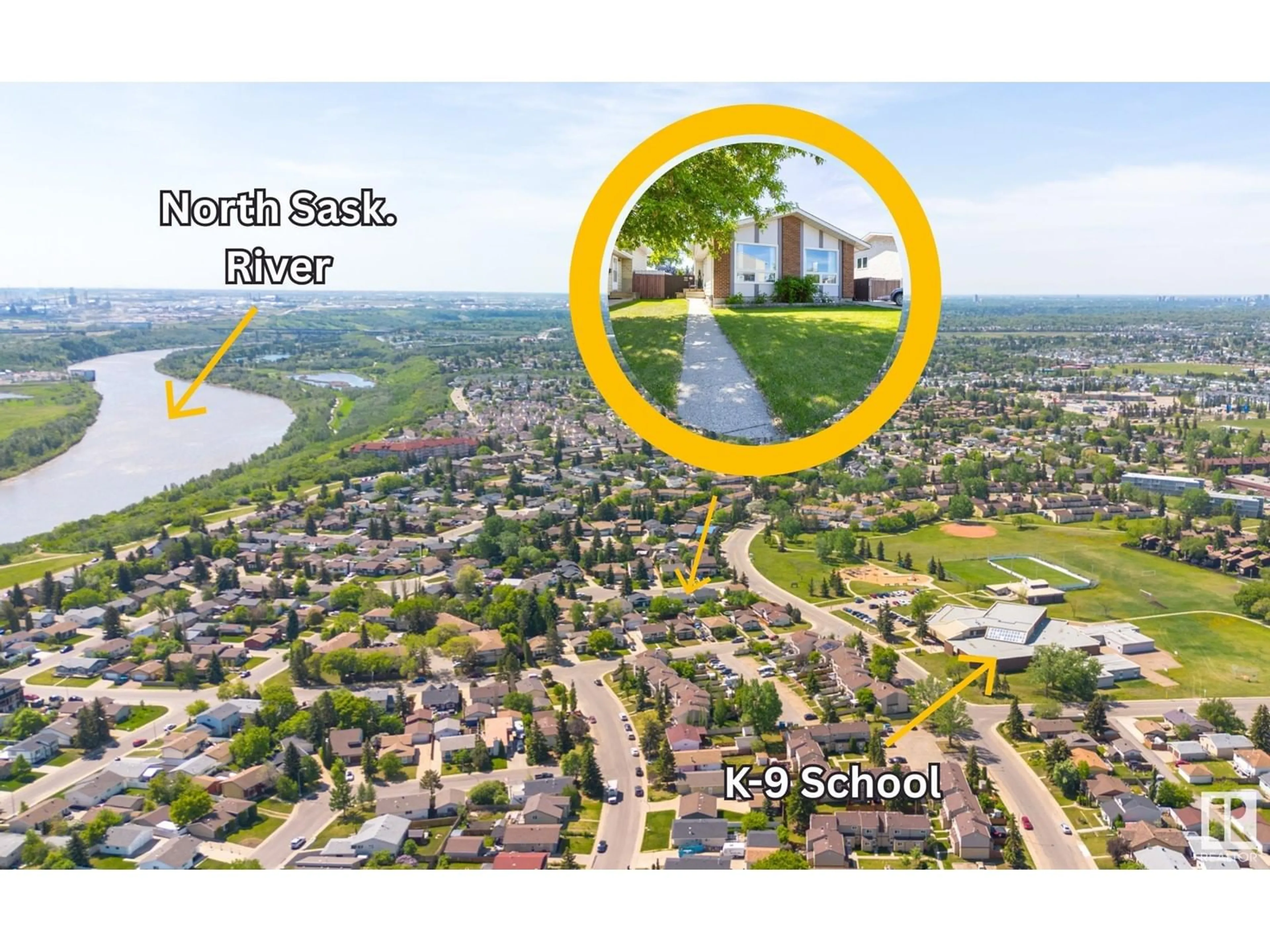 A pic from outside/outdoor area/front of a property/back of a property/a pic from drone, water/lake/river/ocean view for 2227 141 AVE, Edmonton Alberta T5Y1C4