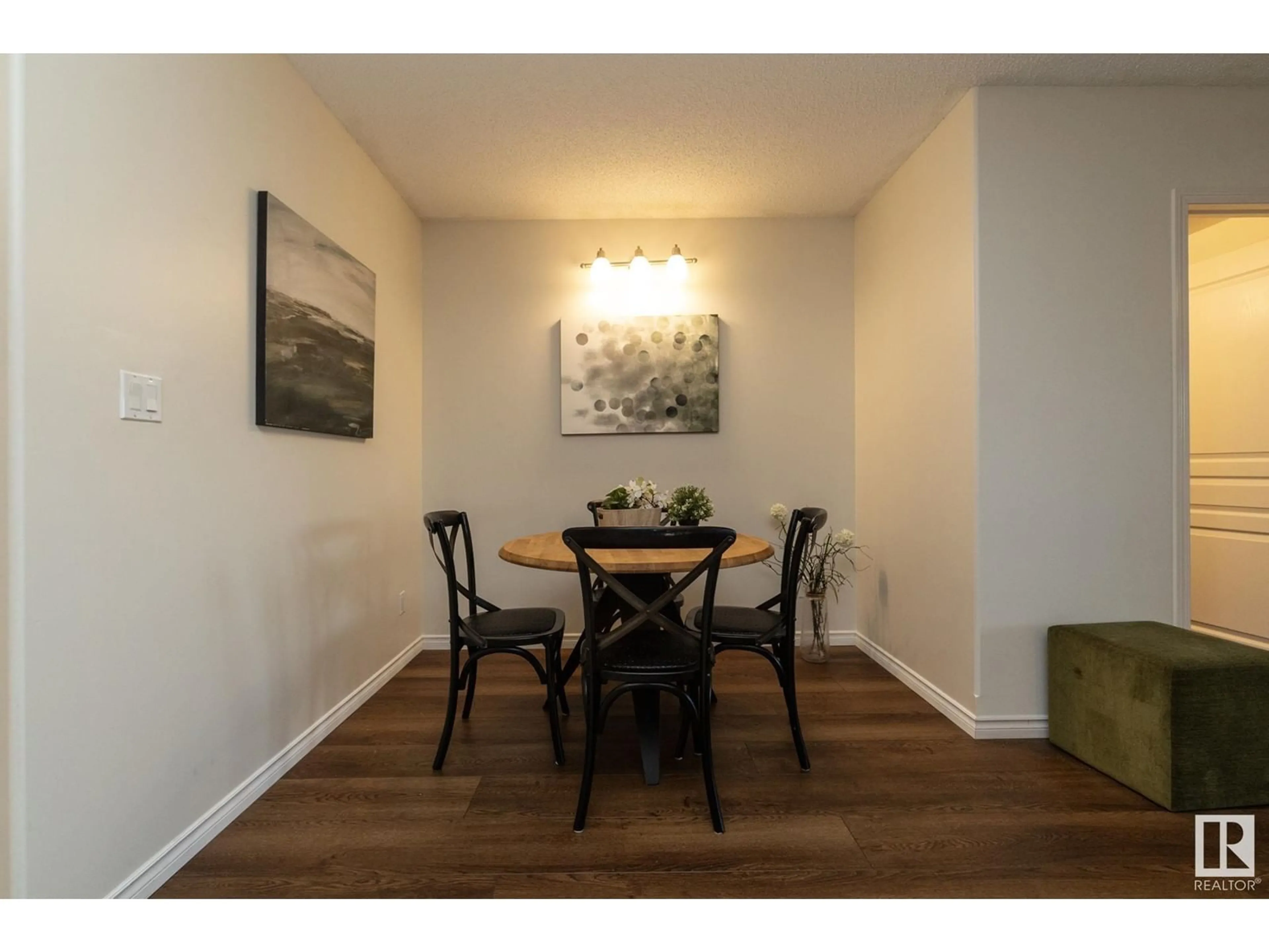 Dining room, wood/laminate floor for #403 - 9707 106 ST, Edmonton Alberta T5K0B7