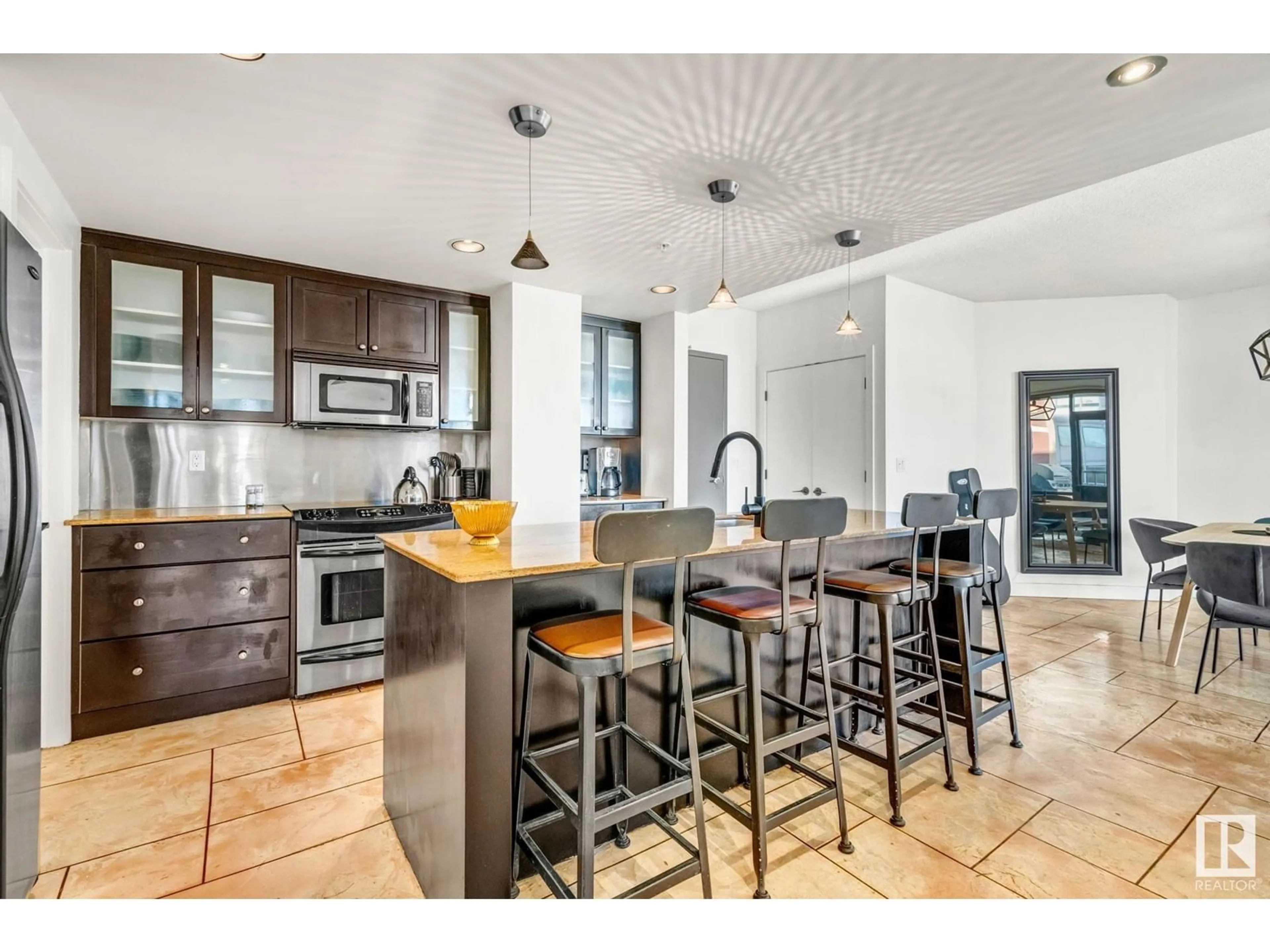 Open concept kitchen, ceramic/tile floor for #403 - 10028 119 ST, Edmonton Alberta T5K1Y8