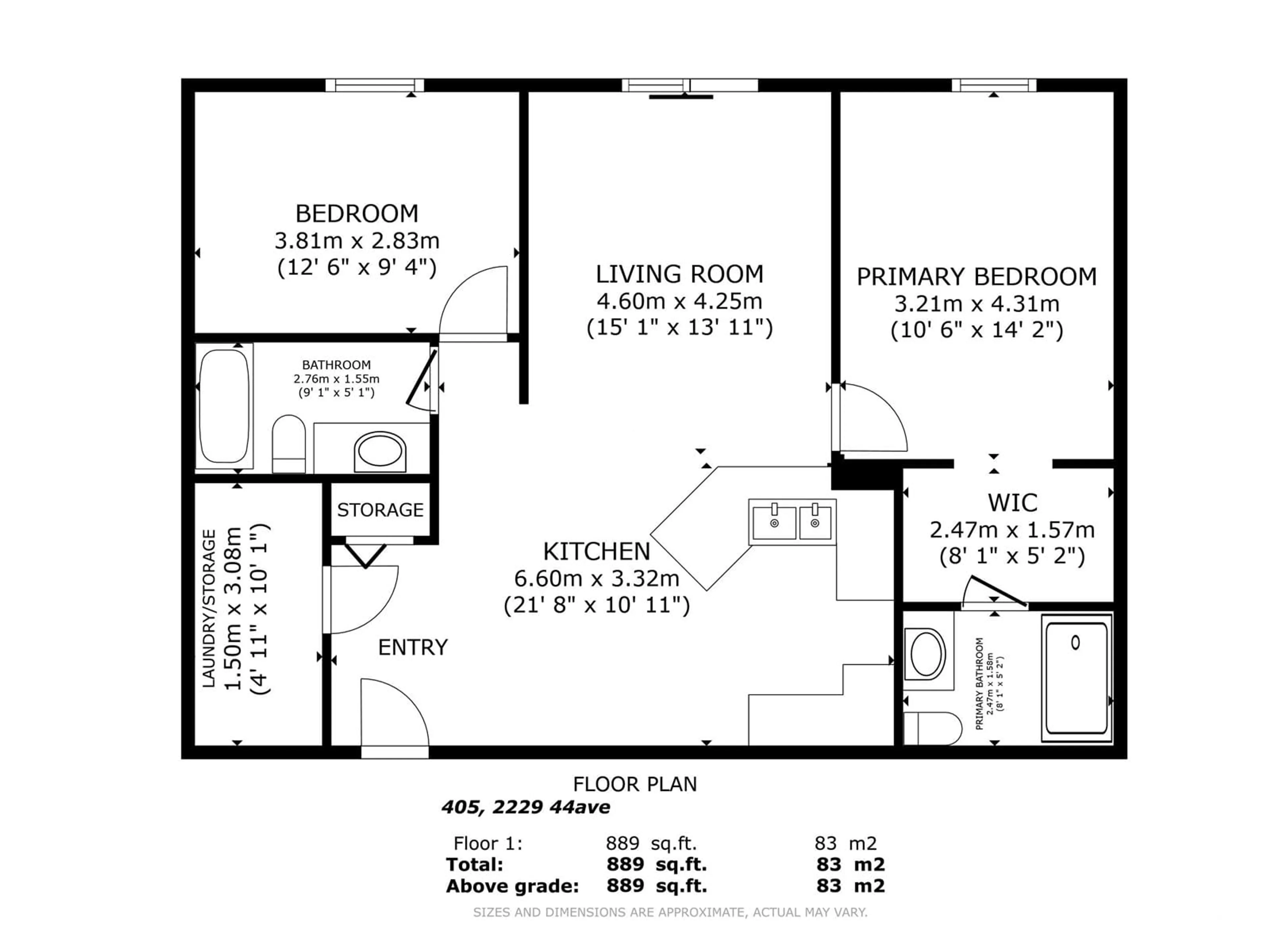 Floor plan for 405 - 2229 44 AV NW, Edmonton Alberta T6T0W6