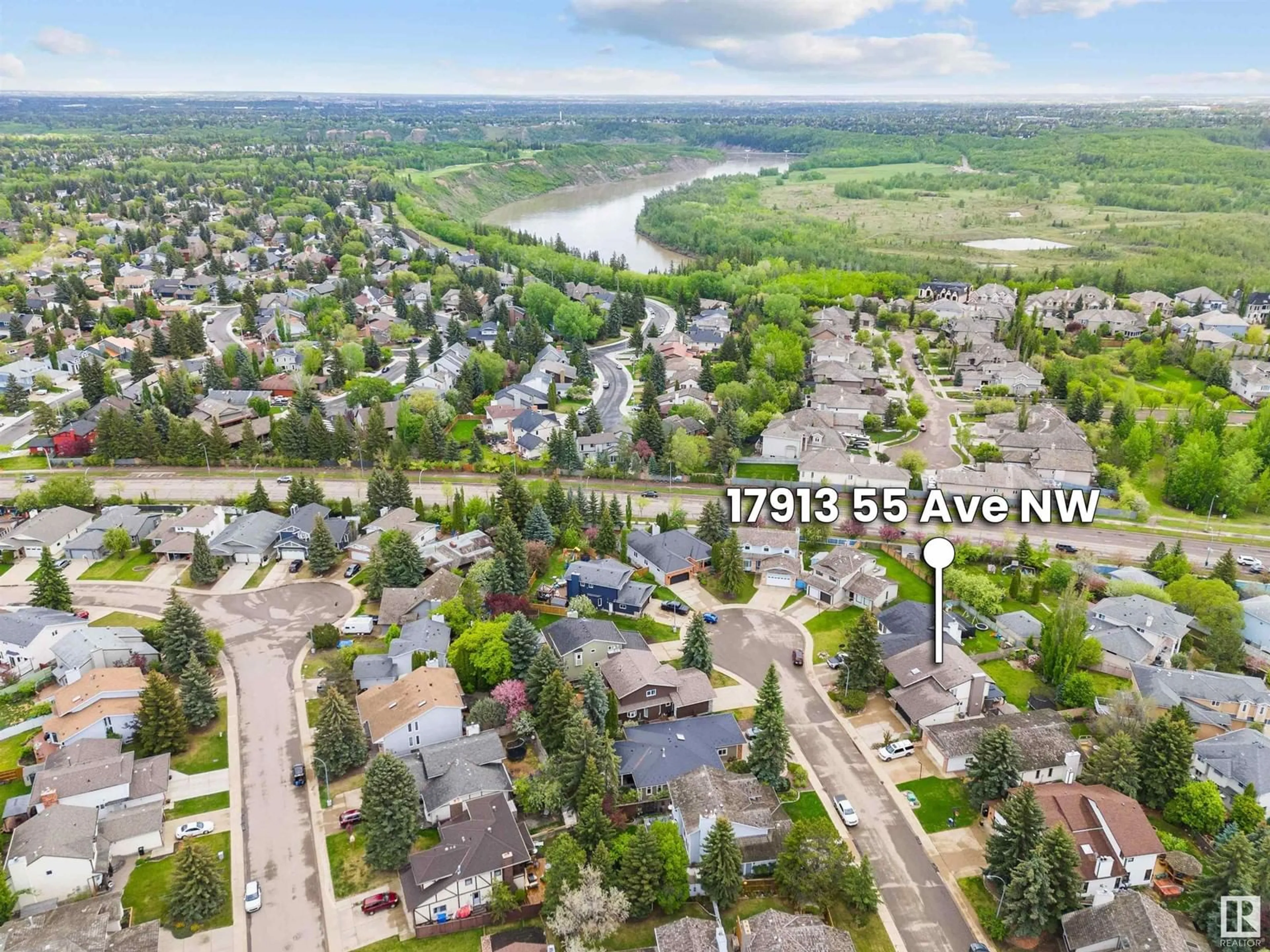 A pic from outside/outdoor area/front of a property/back of a property/a pic from drone, water/lake/river/ocean view for NW - 17913 55 AV, Edmonton Alberta T6M1W9