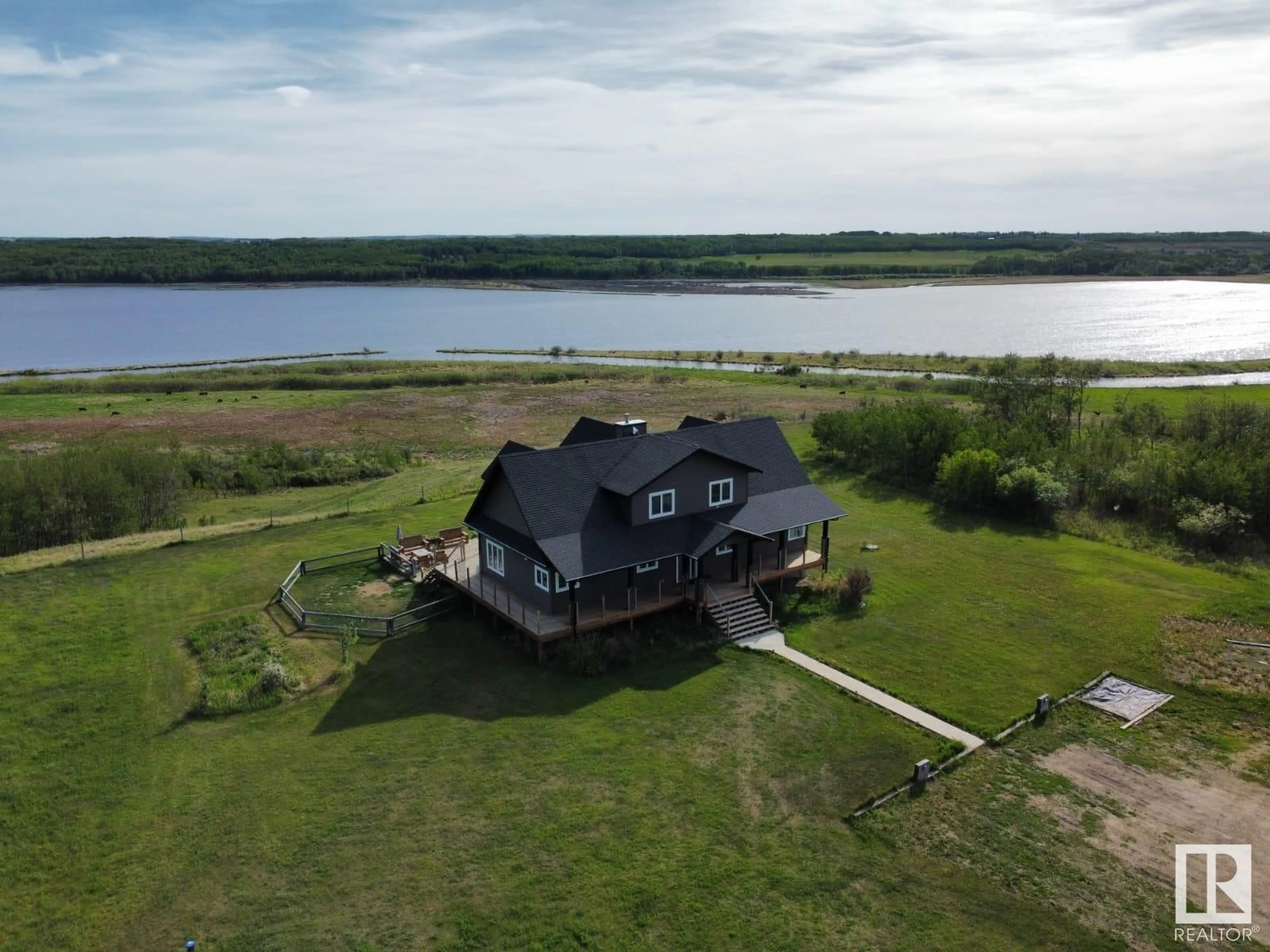 A pic from outside/outdoor area/front of a property/back of a property/a pic from drone, water/lake/river/ocean view for 20213 TOWNSHIP ROAD 460, Rural Camrose County Alberta T4V2M9