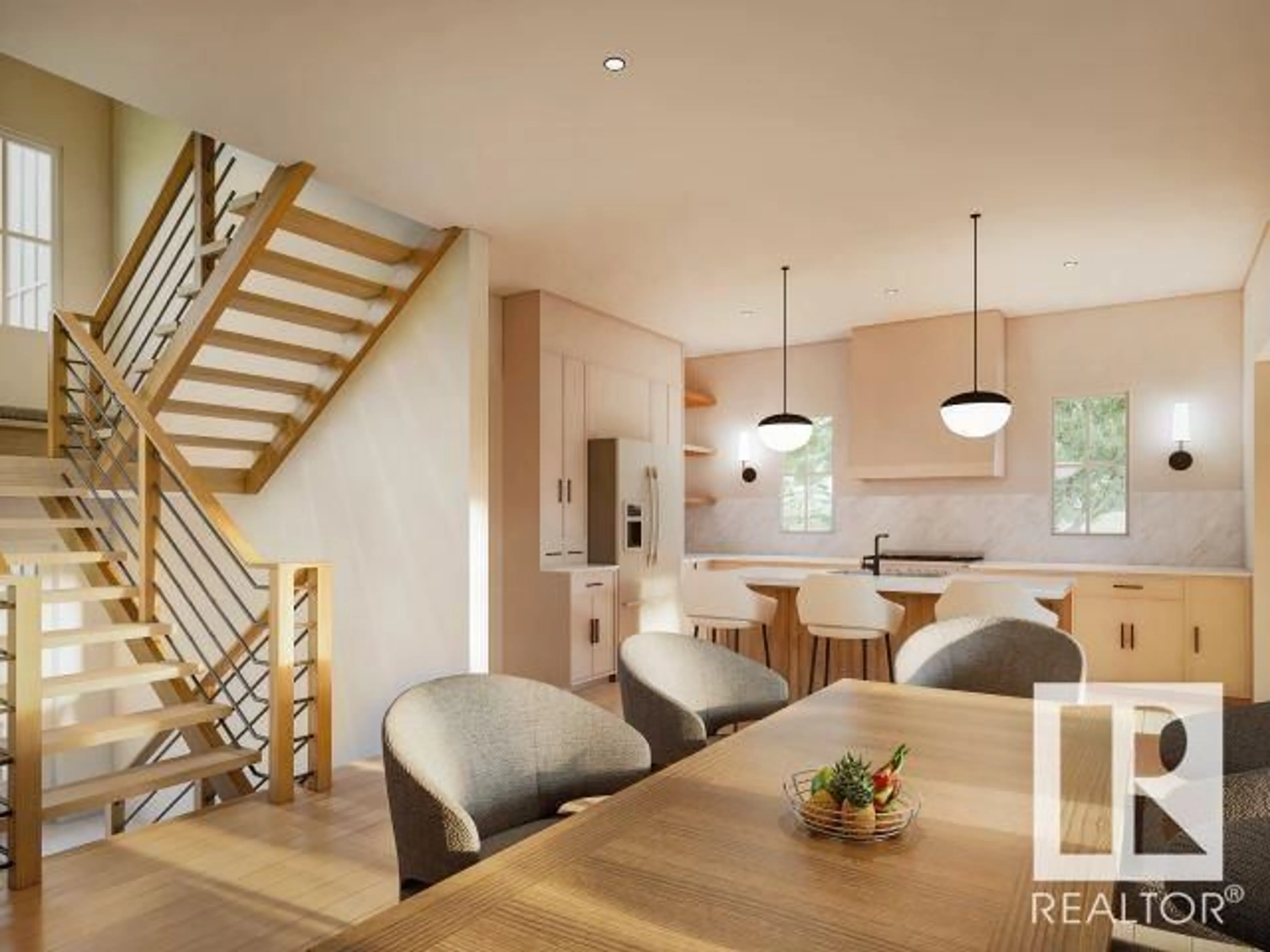 Open concept kitchen, wood/laminate floor for NW - 6303 109B AV, Edmonton Alberta T6A1S7