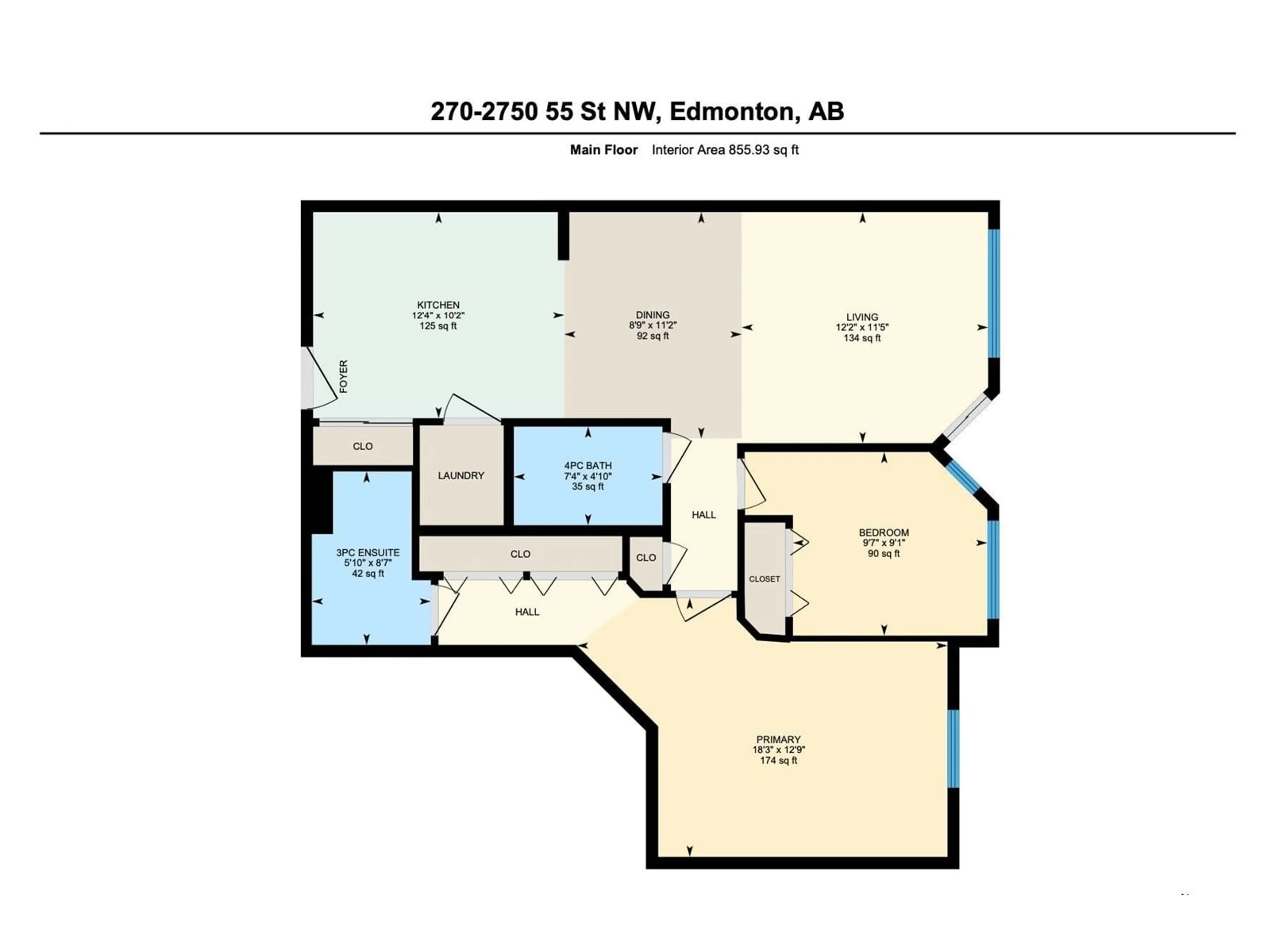 Floor plan for 270 2750 55 ST NW, Edmonton Alberta T6L7H5