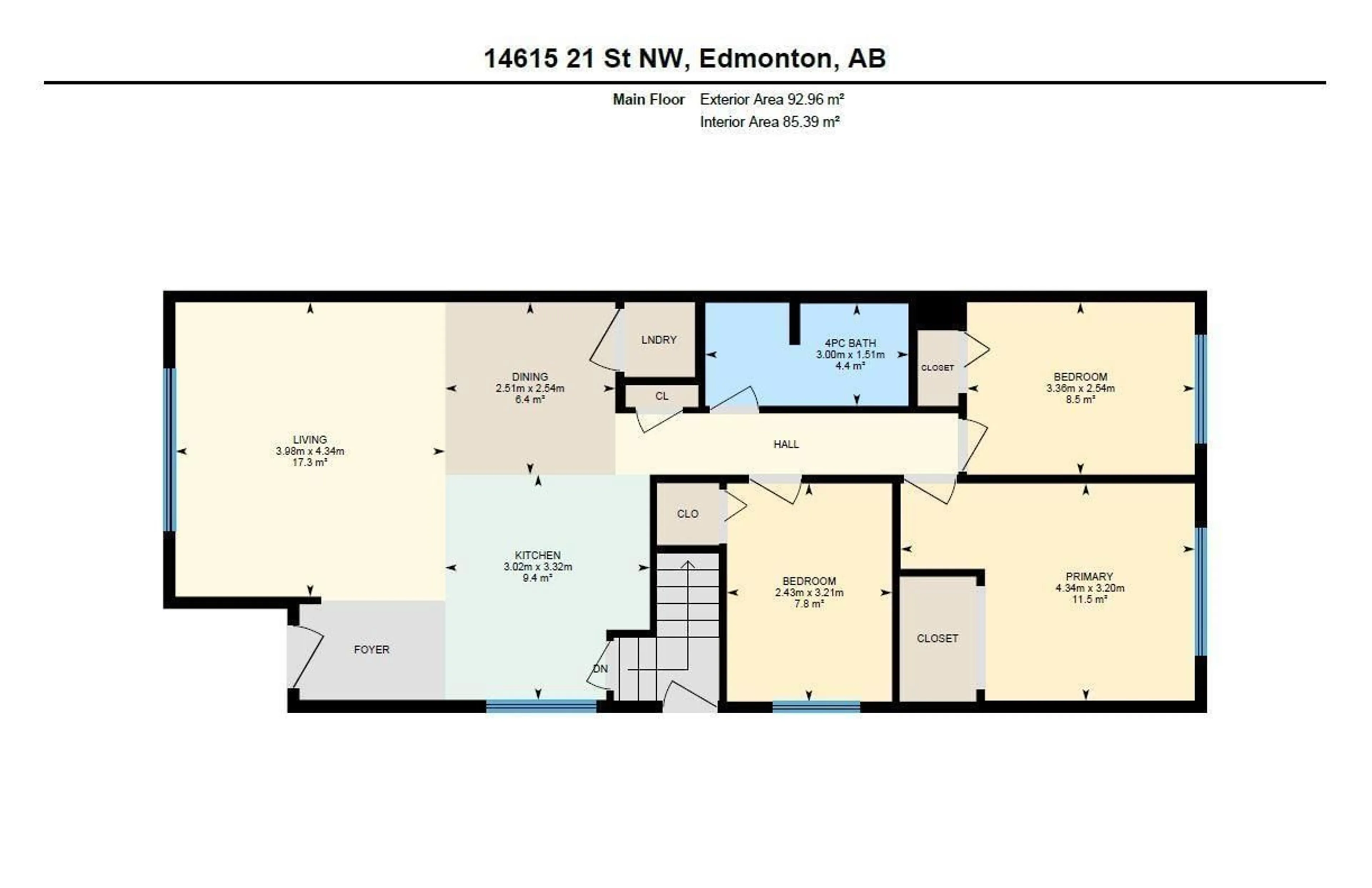 Floor plan for 14615 21 ST, Edmonton Alberta T5Y1V8