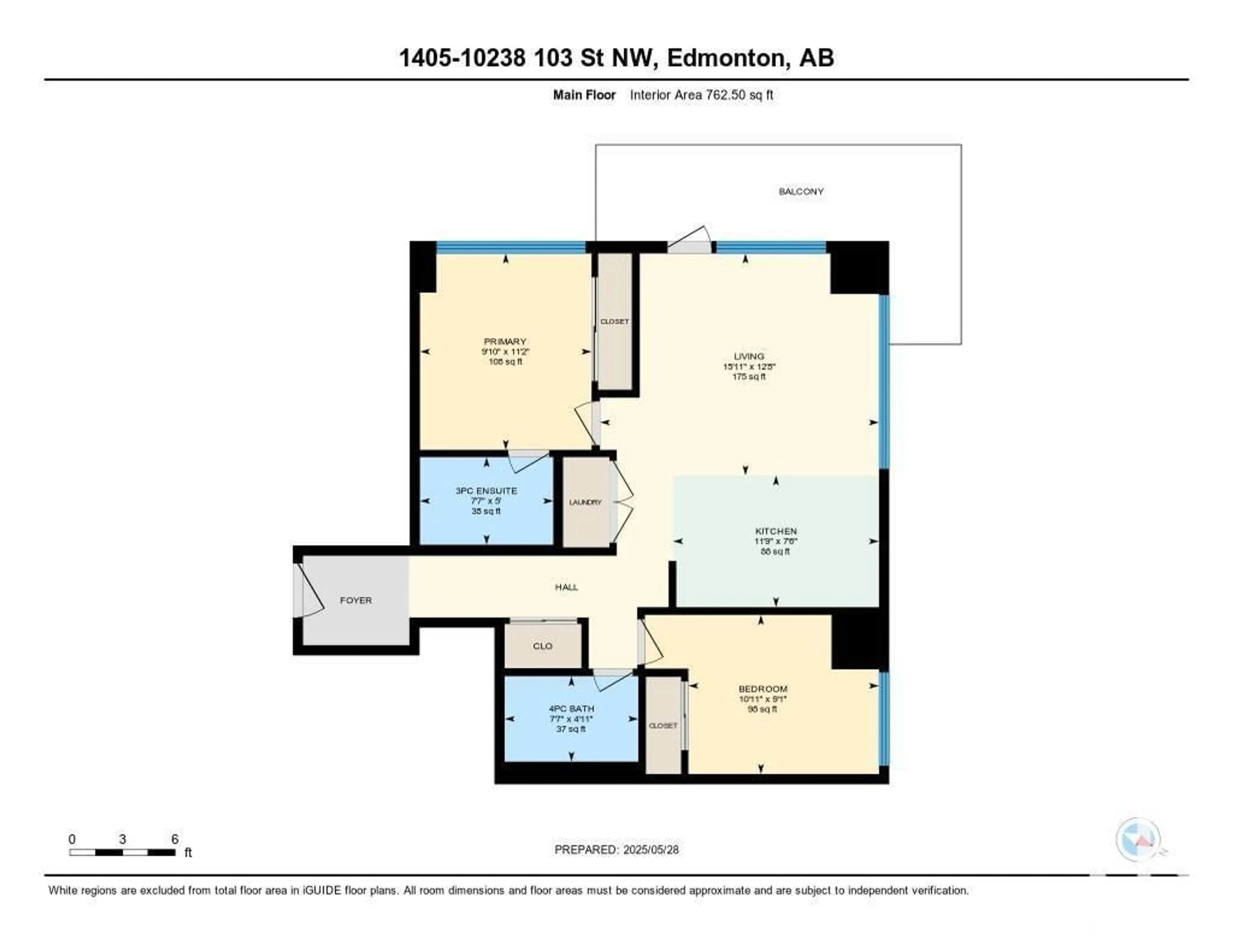 Floor plan for 1405 - 10238 103 ST NW, Edmonton Alberta T5J0G6