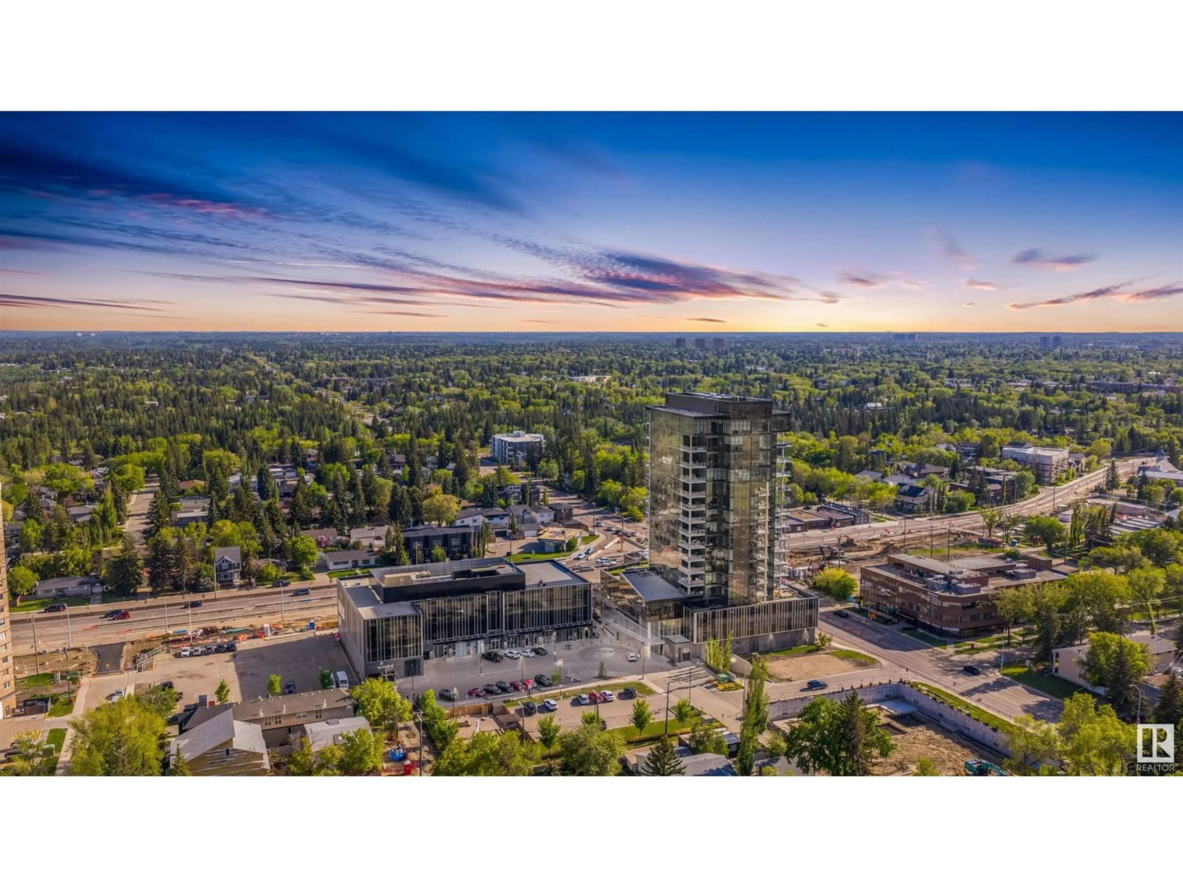 A pic from outside/outdoor area/front of a property/back of a property/a pic from drone, city buildings view from balcony for #303 - 14105 BLOCK DR, Edmonton Alberta T5N1L5