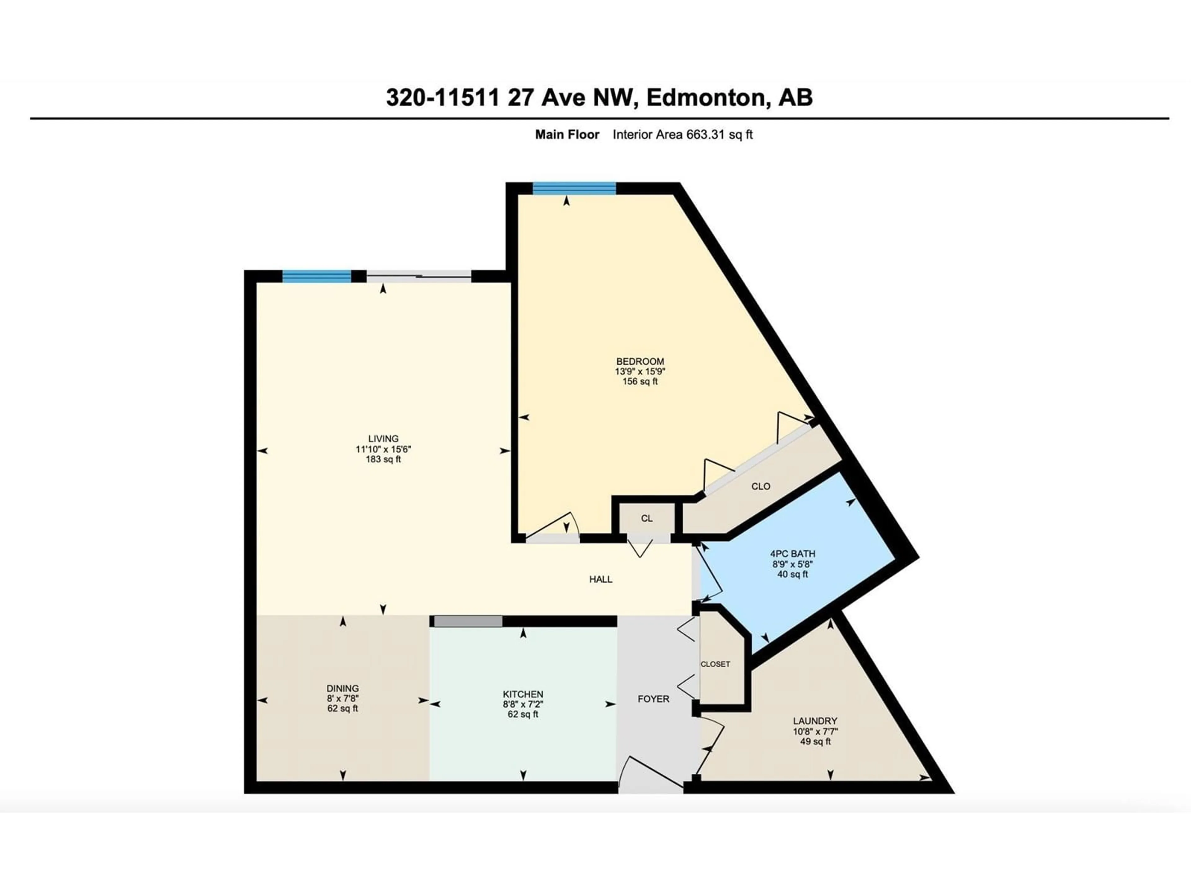 Floor plan for 320 - 11511 27 AV, Edmonton Alberta T6J7J8