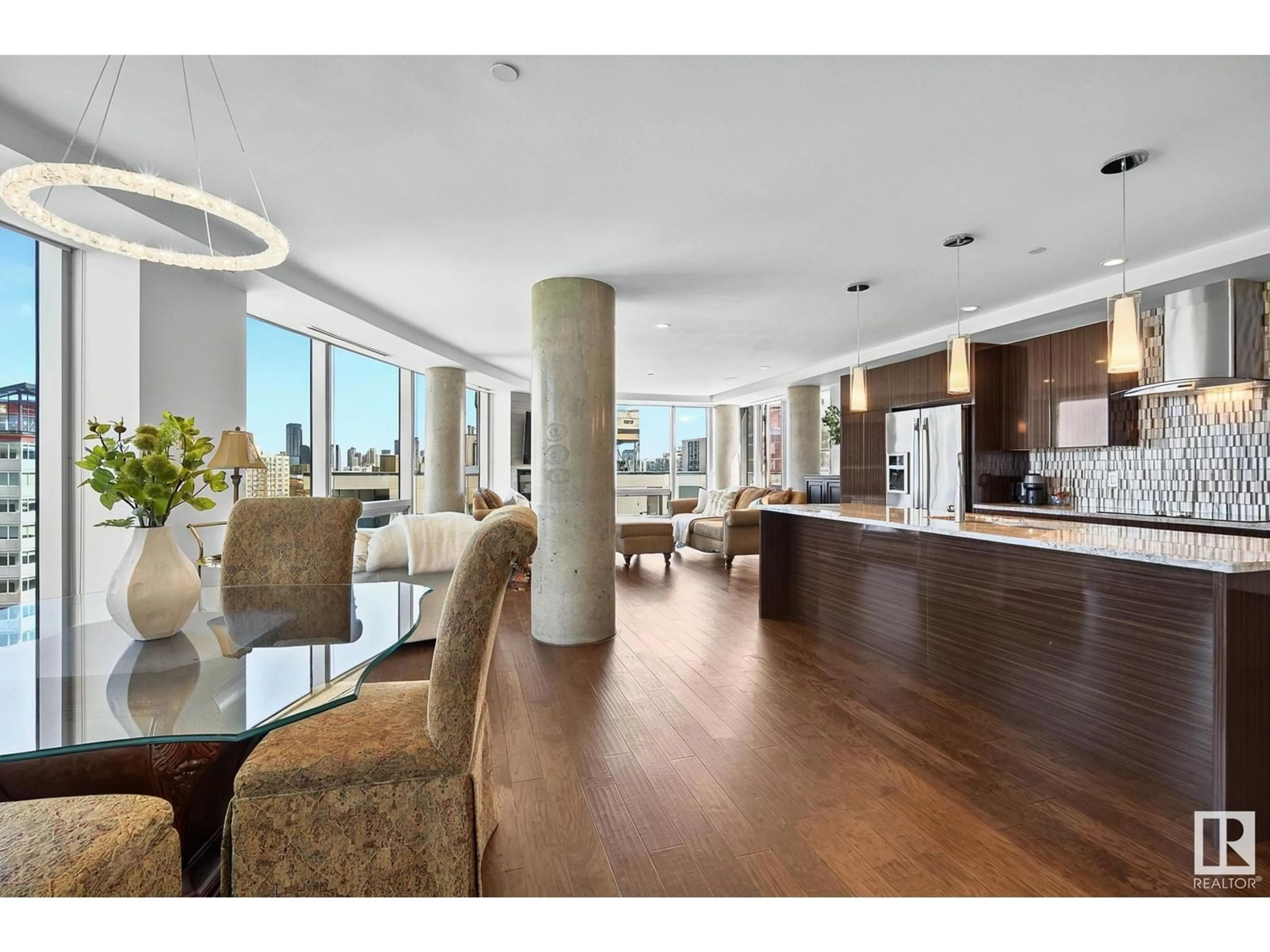 Open concept kitchen, wood/laminate floor for 11969 - 1201 JASPER AV, Edmonton Alberta T5K0P1