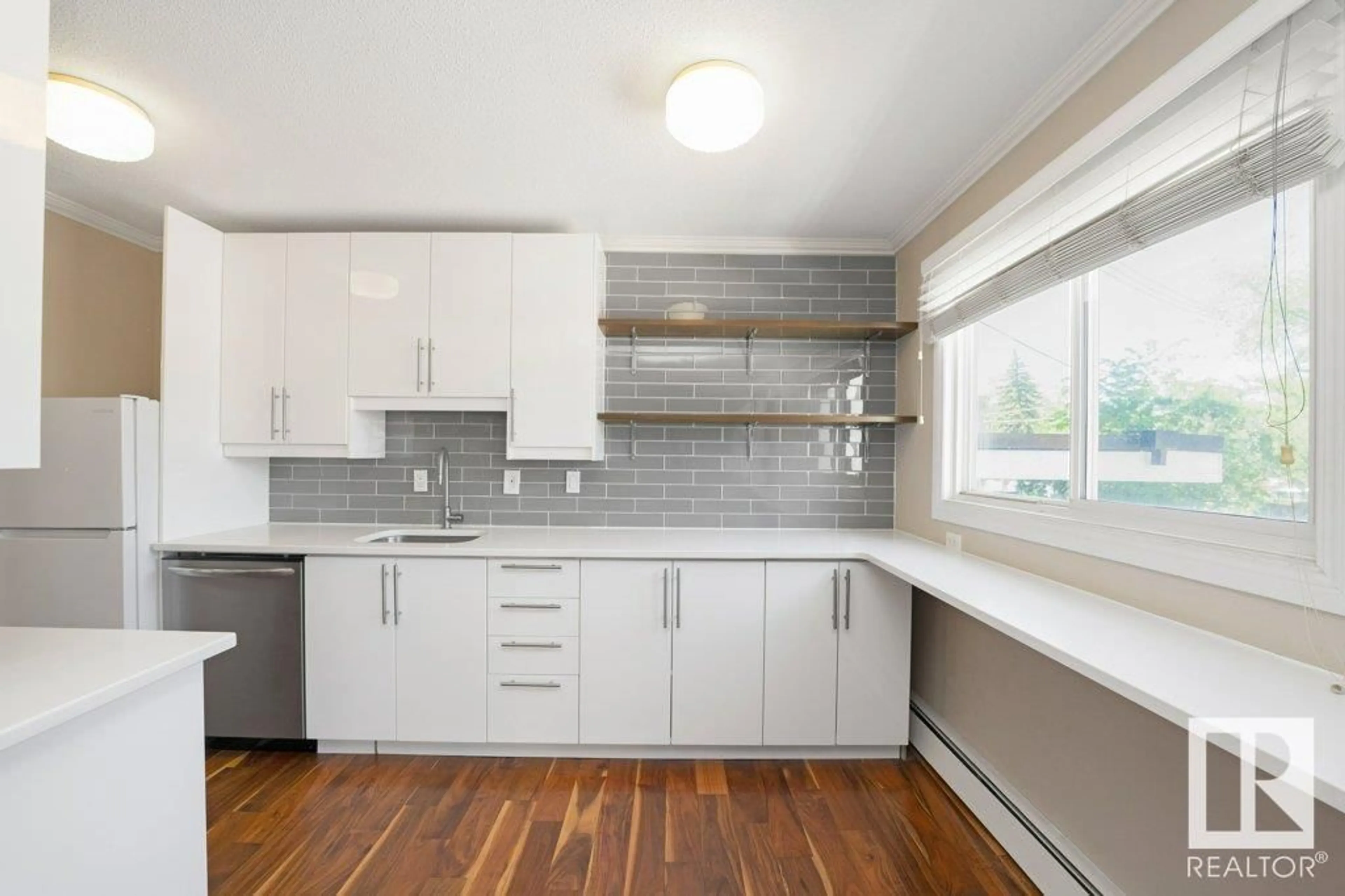 Standard kitchen, wood/laminate floor for #203 - 10540 80 AV, Edmonton Alberta T6E1V3
