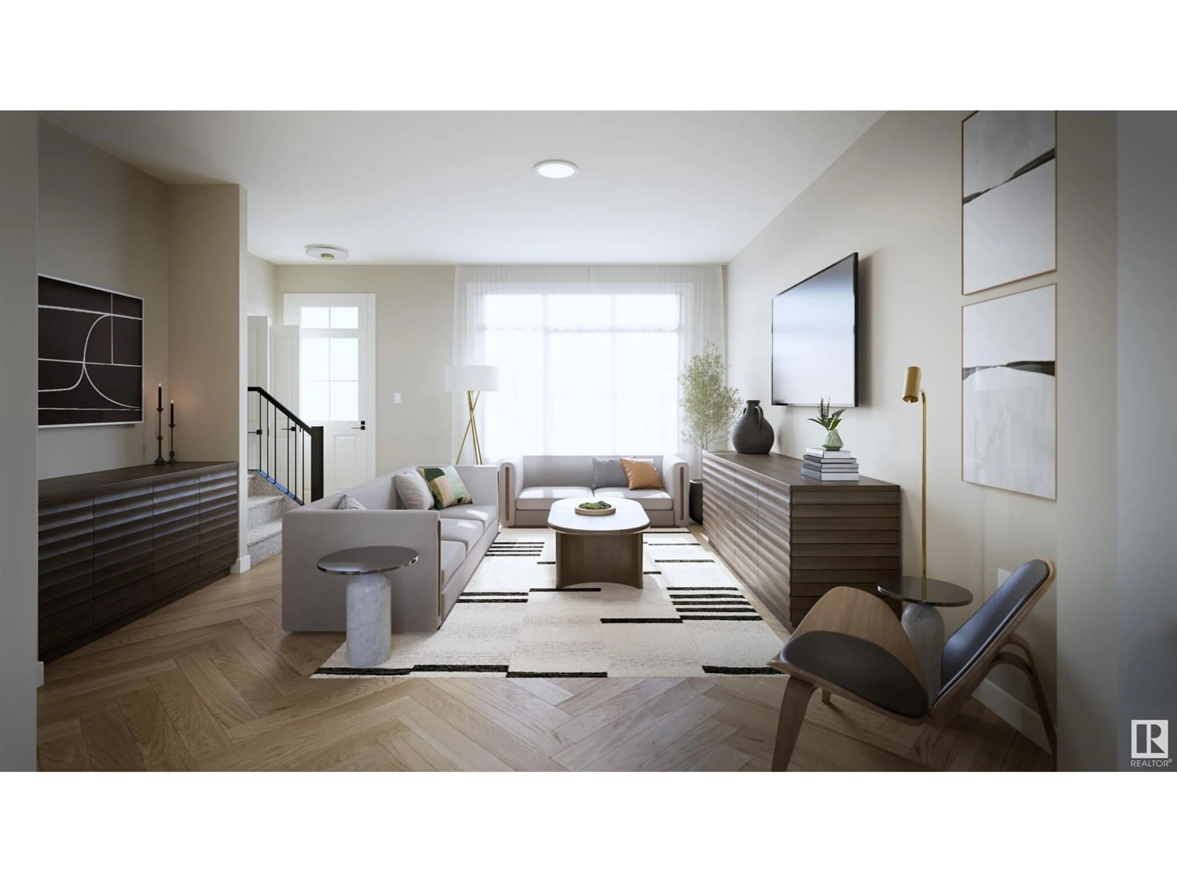 Living room with furniture, wood/laminate floor for 2119 CROSSBILL LN, Edmonton Alberta X0X0X0