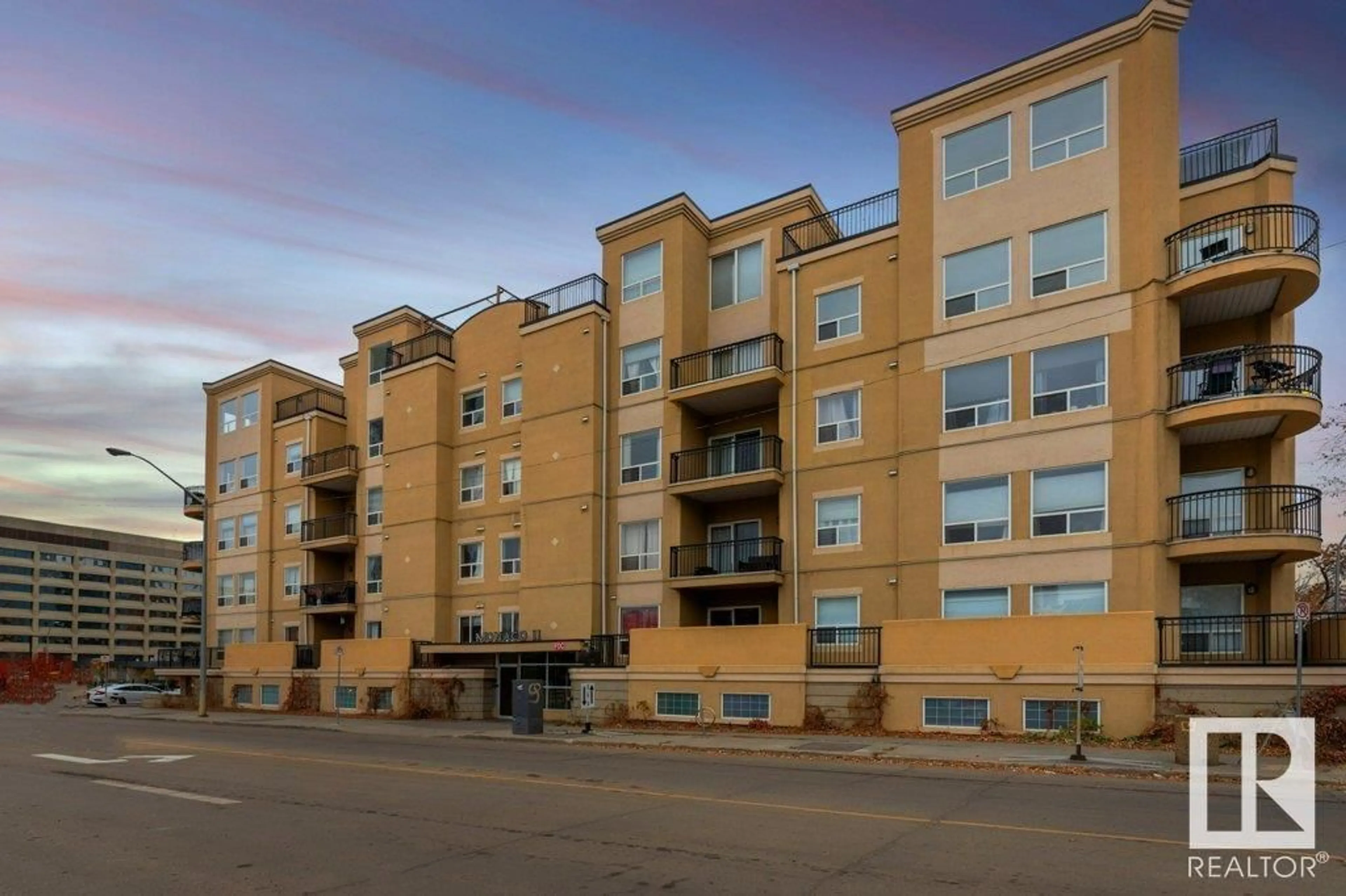 A pic from outside/outdoor area/front of a property/back of a property/a pic from drone, building for #405 - 10606 102 AV NW, Edmonton Alberta T5J5E9