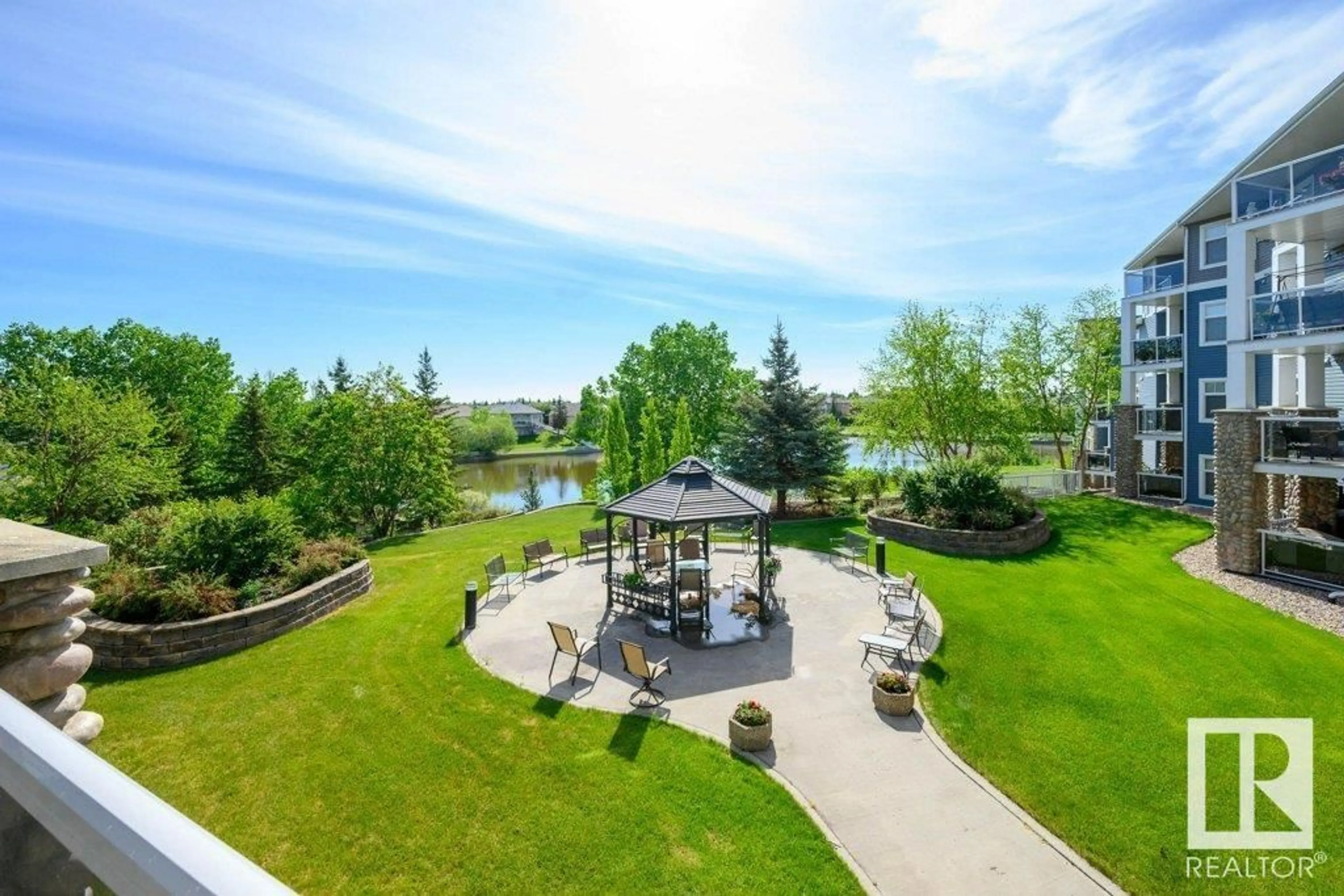 Patio, water/lake/river/ocean view for 219 - 16035 132 ST, Edmonton Alberta T6V0B4