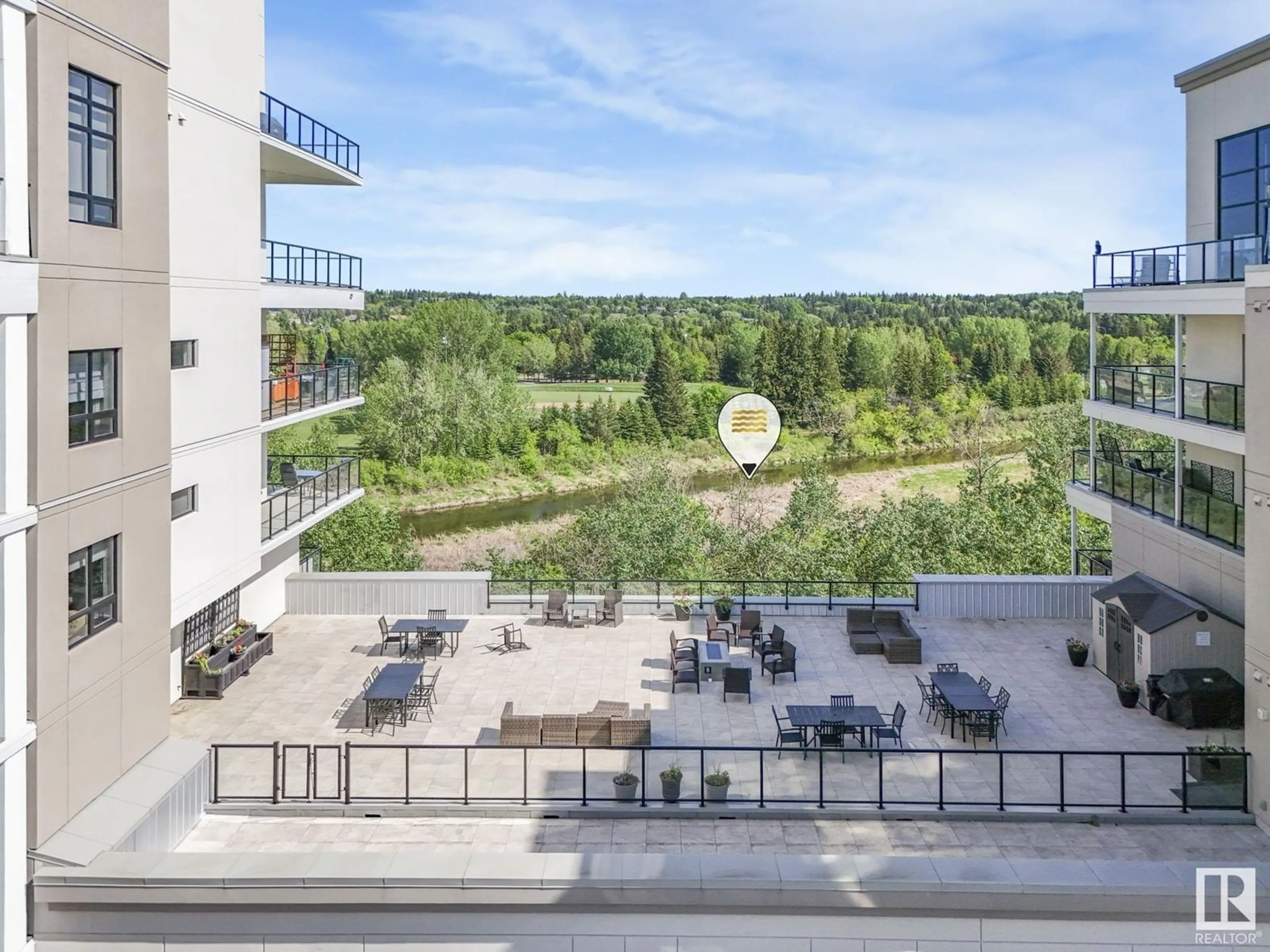 Patio, city buildings view from balcony for 708 - 200 BELLEROSE DR, St. Albert Alberta T8N7P7