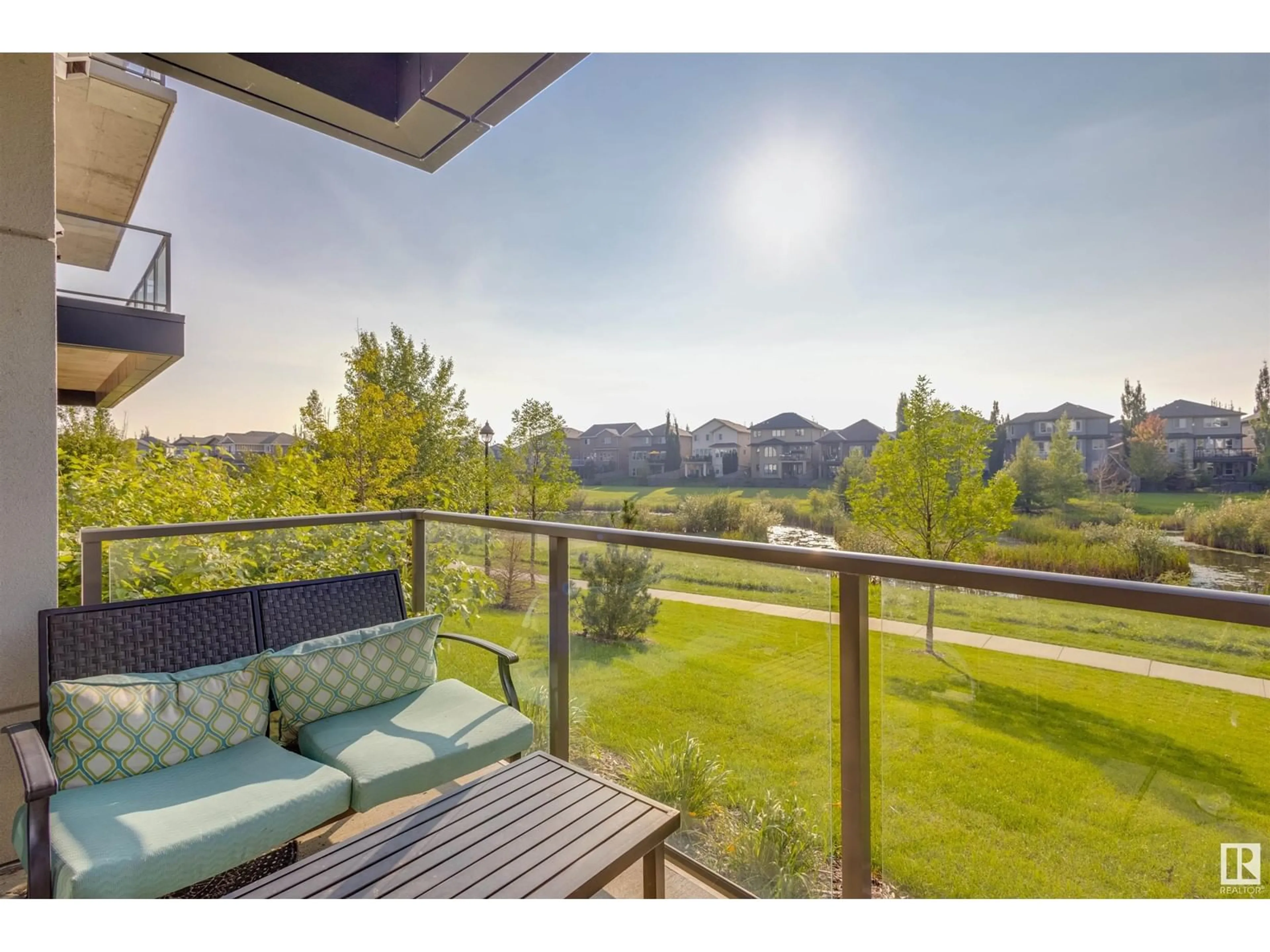 Balcony in the apartment, water/lake/river/ocean view for #102 - 1316 WINDERMERE WY, Edmonton Alberta T6W2J3