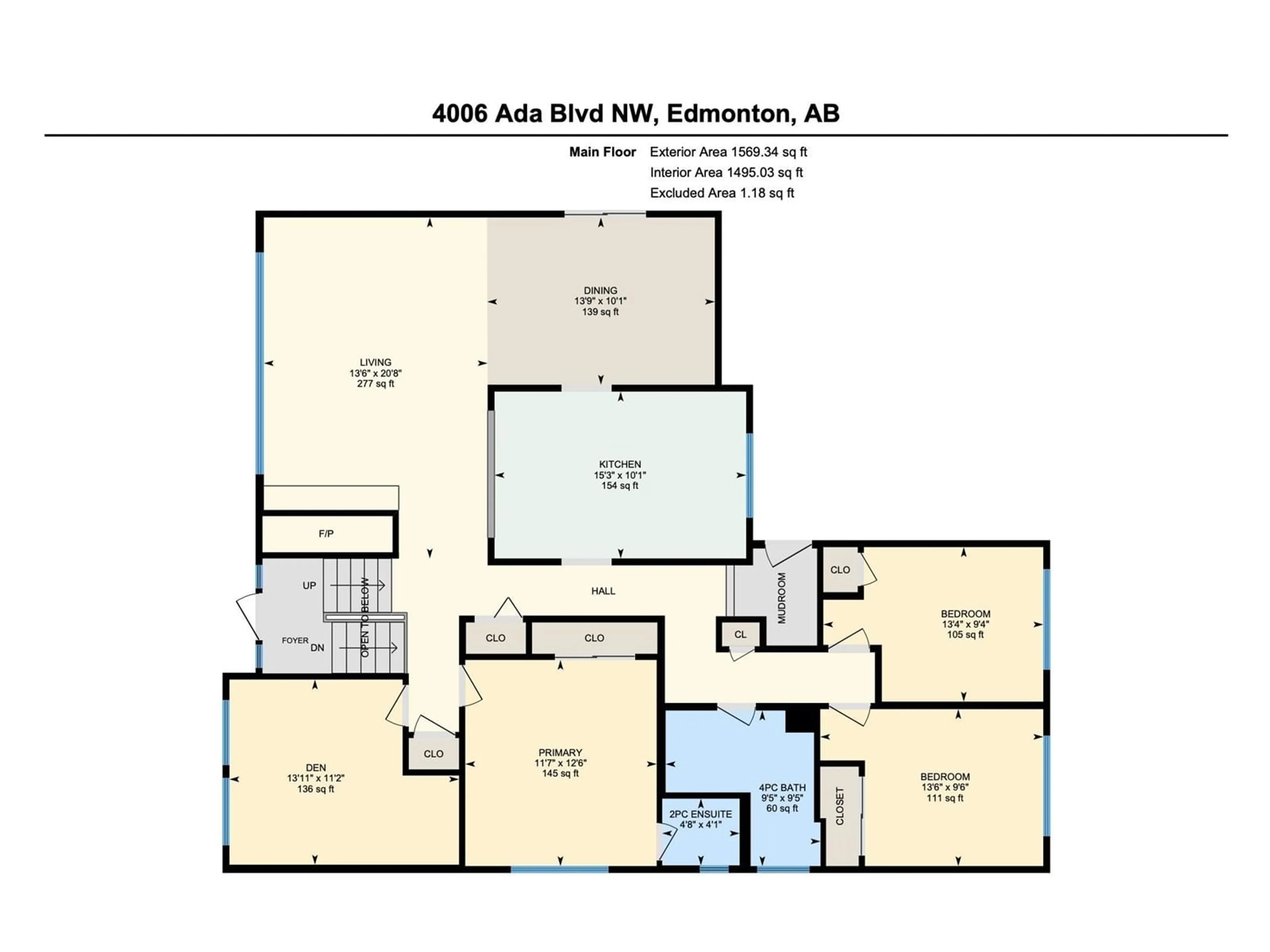 Floor plan for NW - 4006 ADA BV, Edmonton Alberta T5W4M5