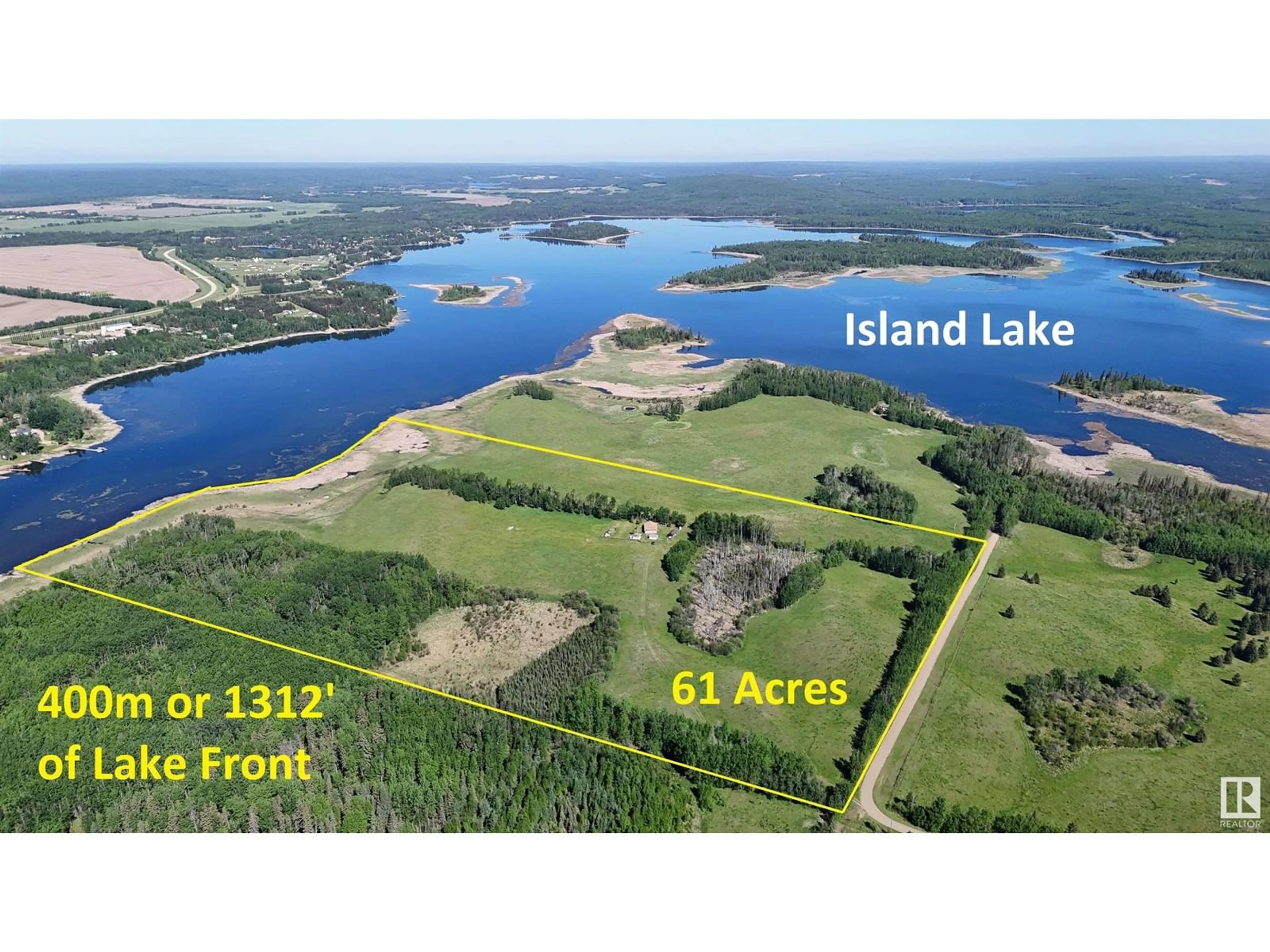 A pic from outside/outdoor area/front of a property/back of a property/a pic from drone, water/lake/river/ocean view for 240002 TWP RD 674, Rural Athabasca County Alberta T0S0A1
