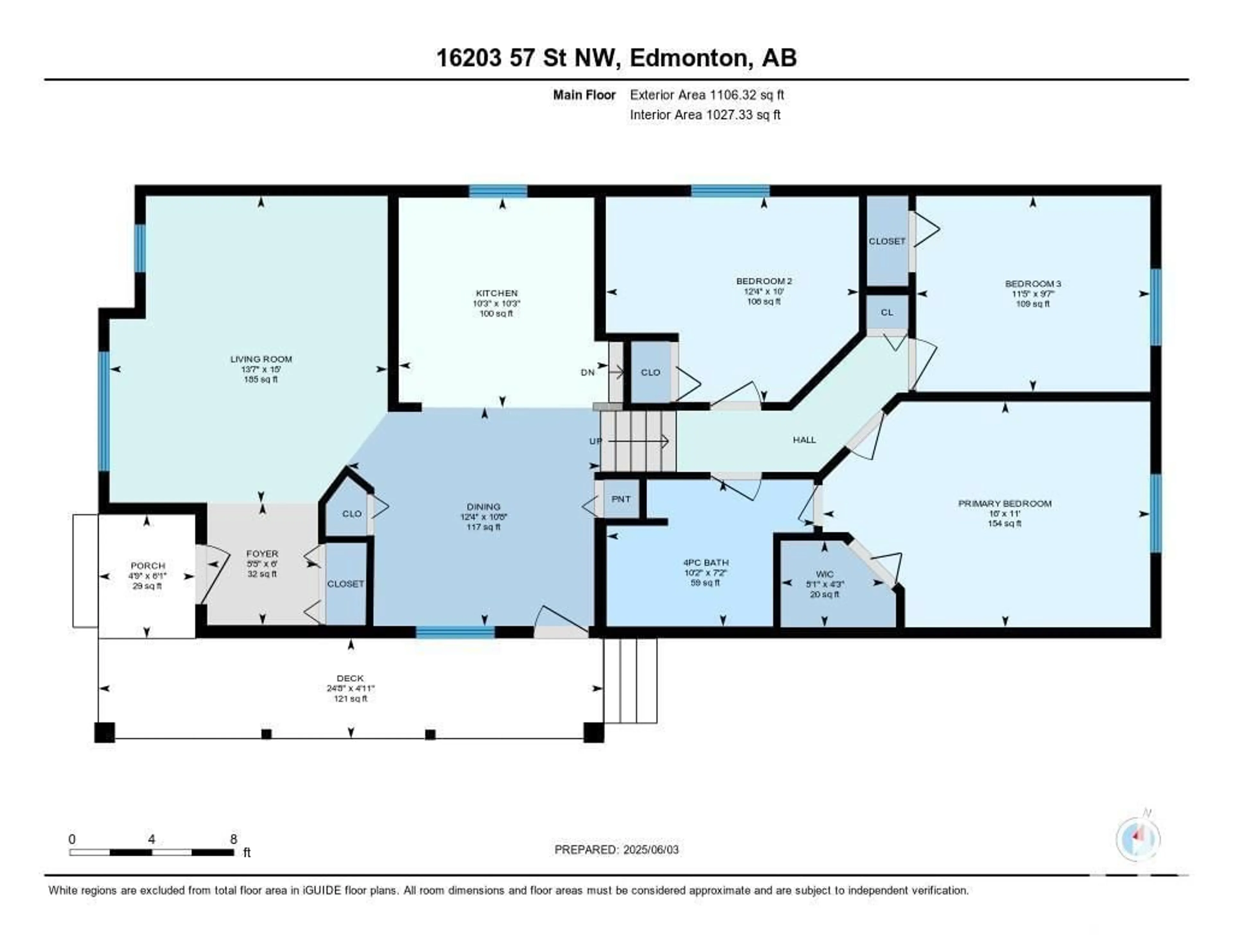 Floor plan for 16203 57 ST, Edmonton Alberta T5Y2V3