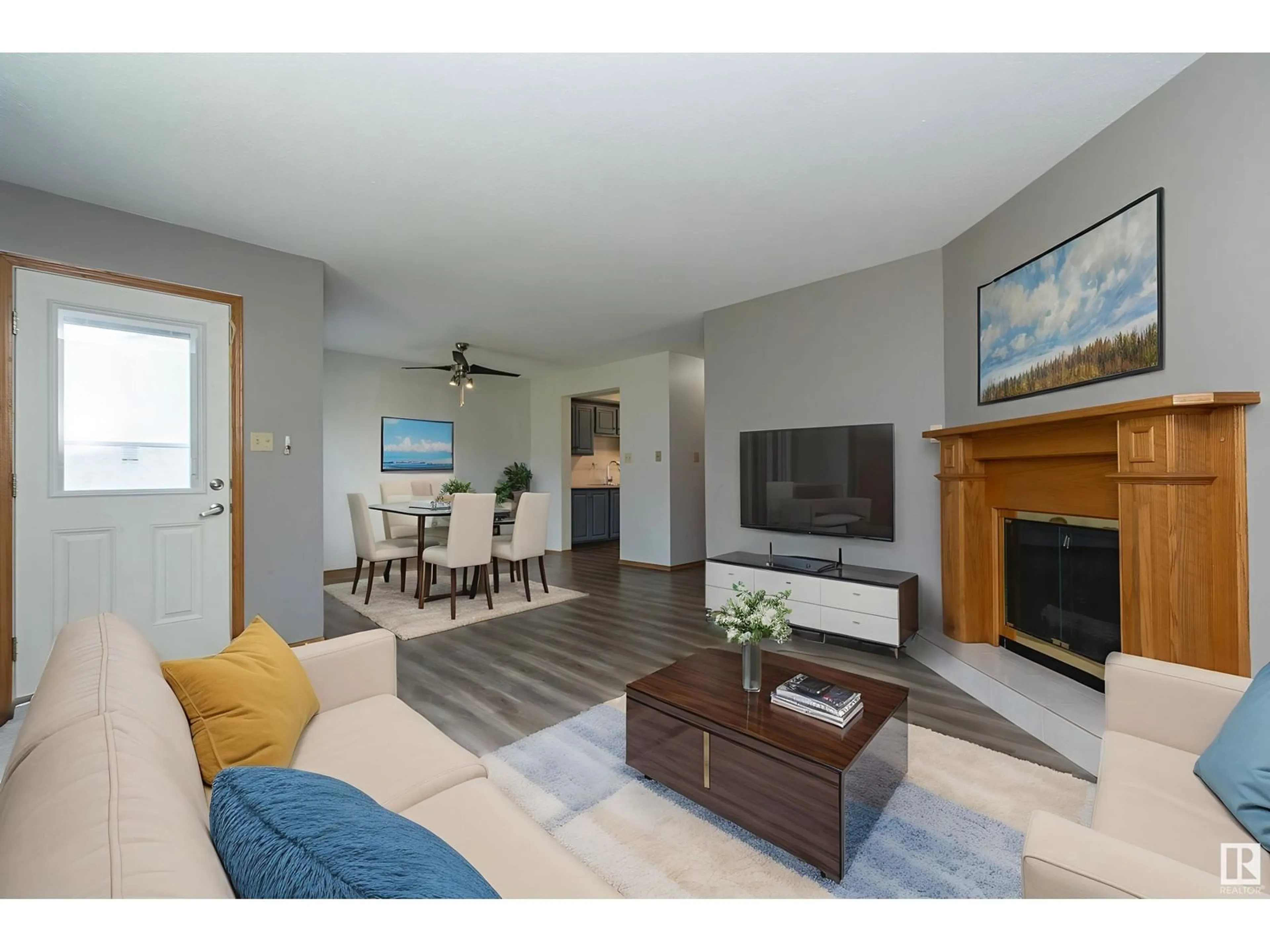 Living room with furniture, wood/laminate floor for #15 - 3520 60 ST, Edmonton Alberta T6L6H5